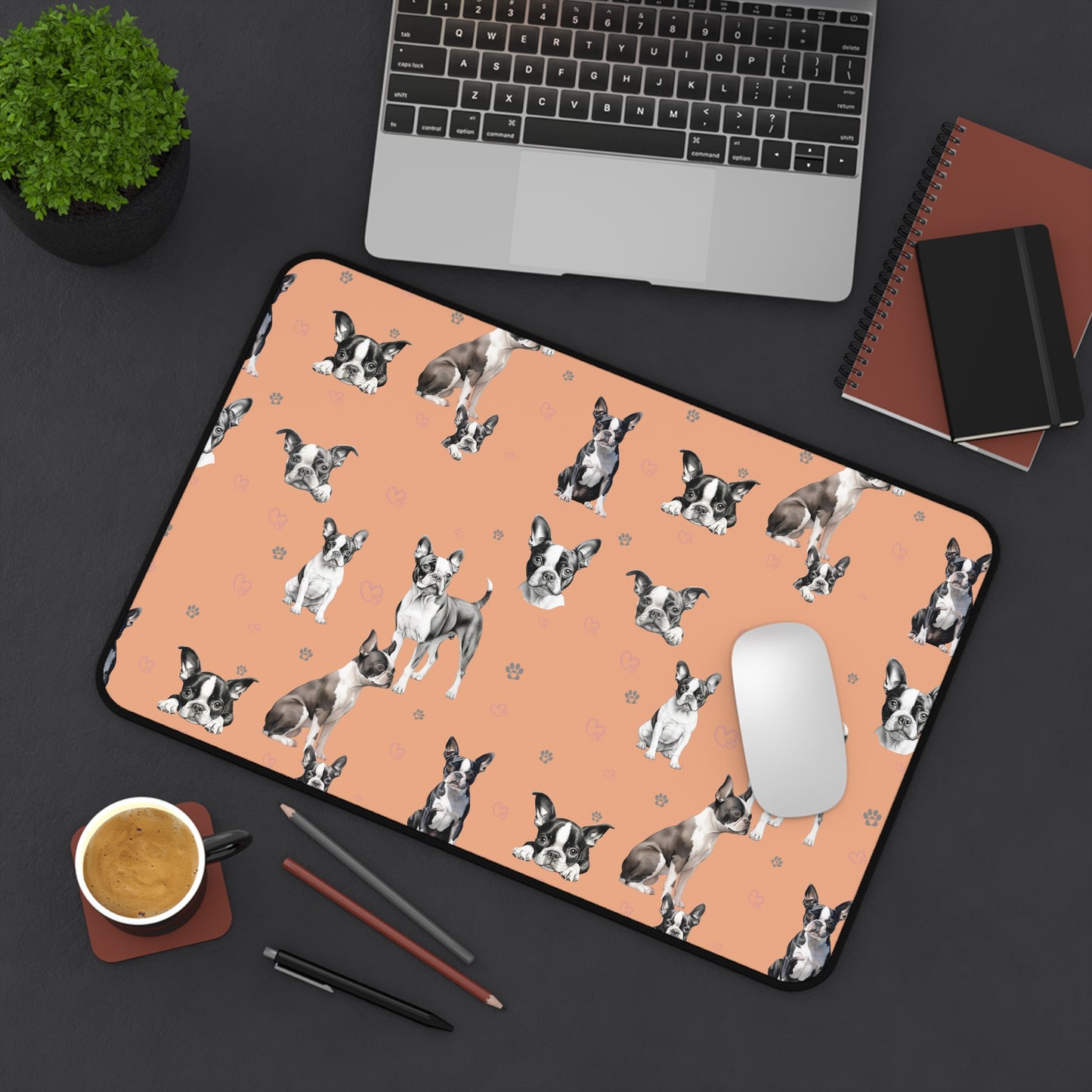 Boston Terrier Desk Mat Peach