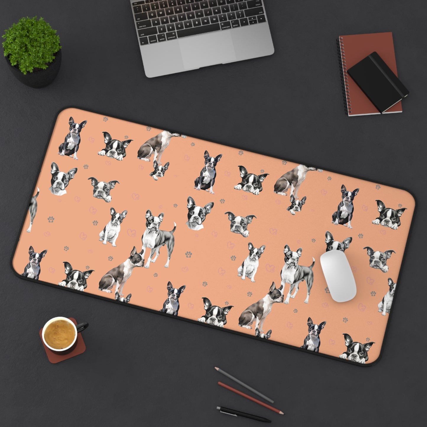 Boston Terrier Desk Mat Peach