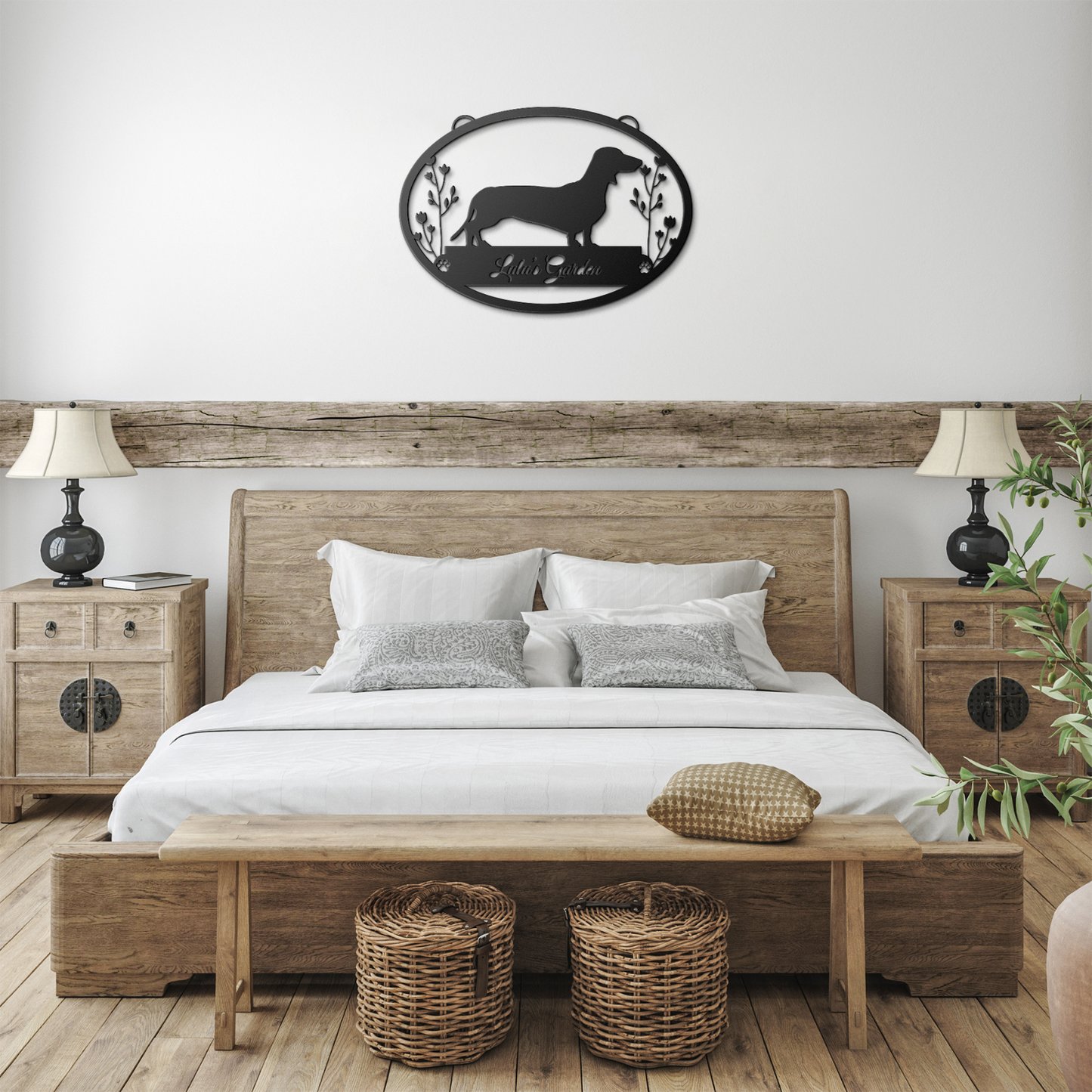 Custom Oval Dachshund Garden Metal Sign Cursive