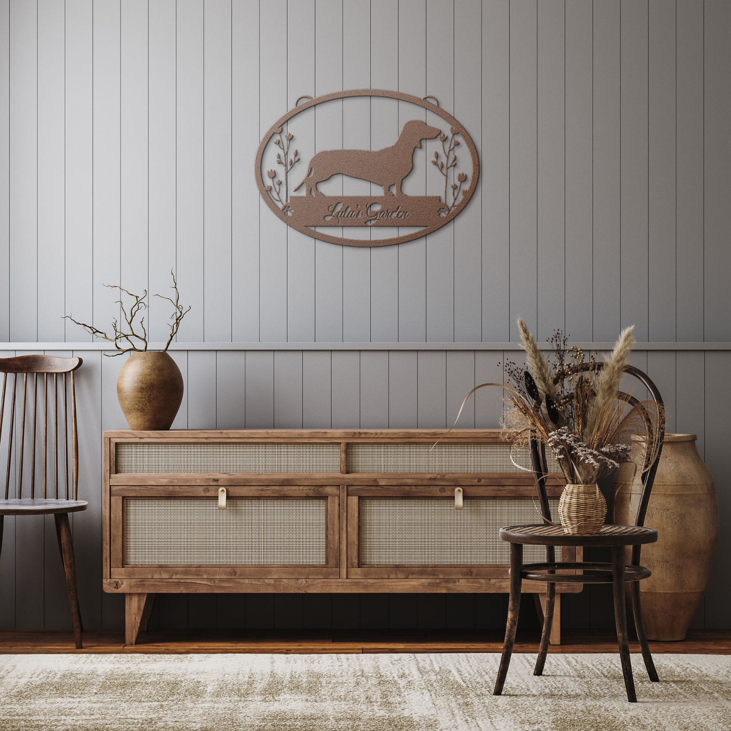 Custom Oval Dachshund Garden Metal Sign Cursive