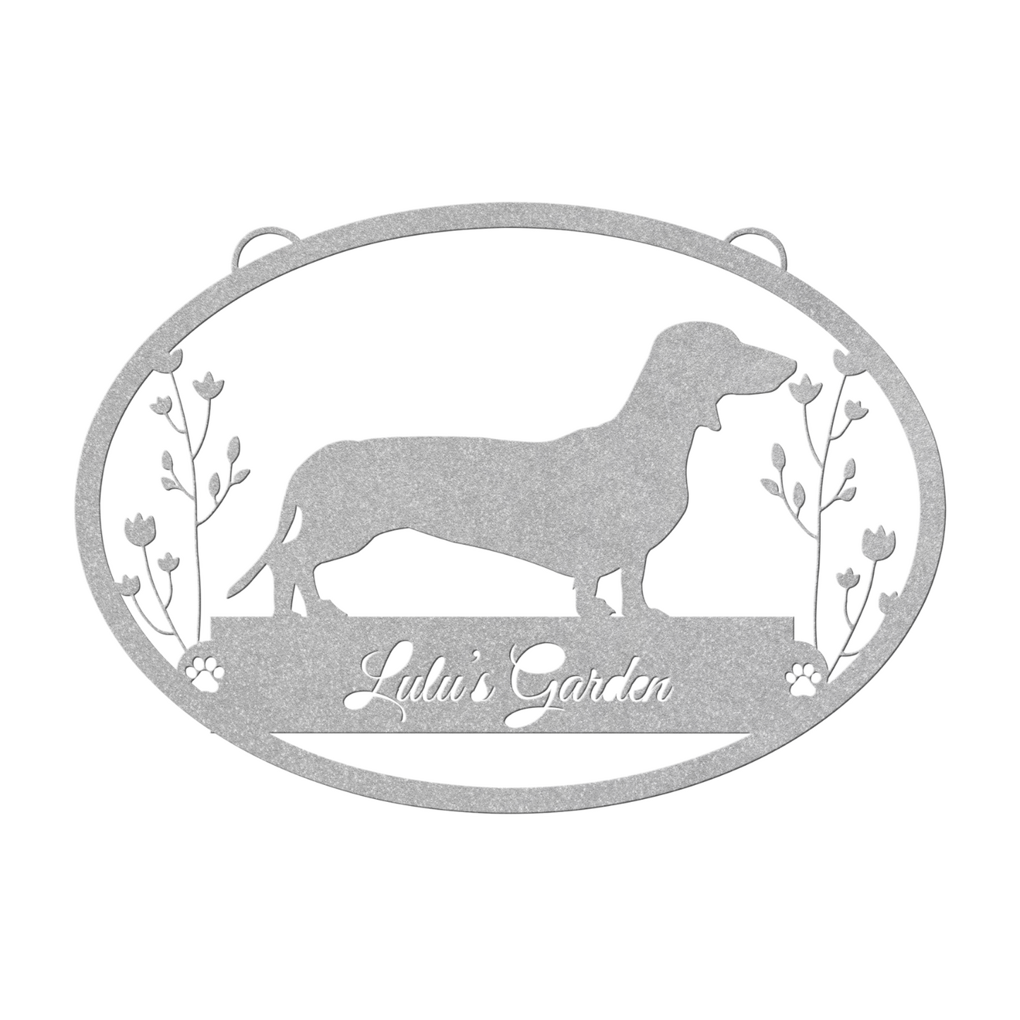Custom Oval Dachshund Garden Metal Sign Cursive