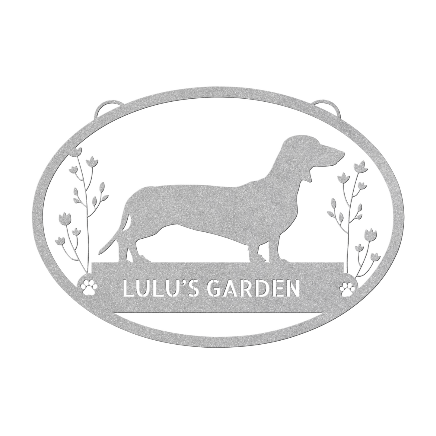Custom Oval Dachshund Garden Metal Sign Solid Font