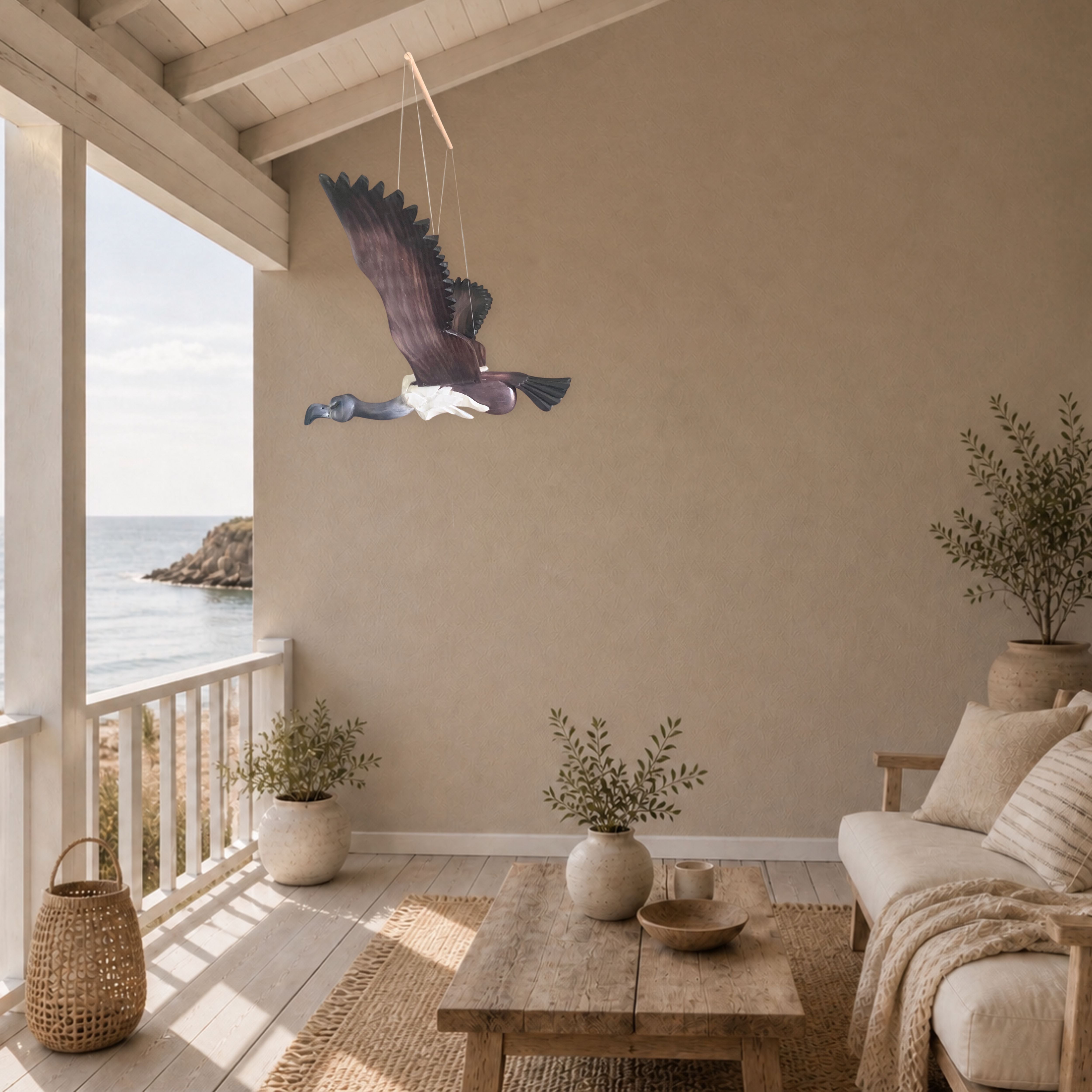 Hand Carved Wooden Vulture Mobile