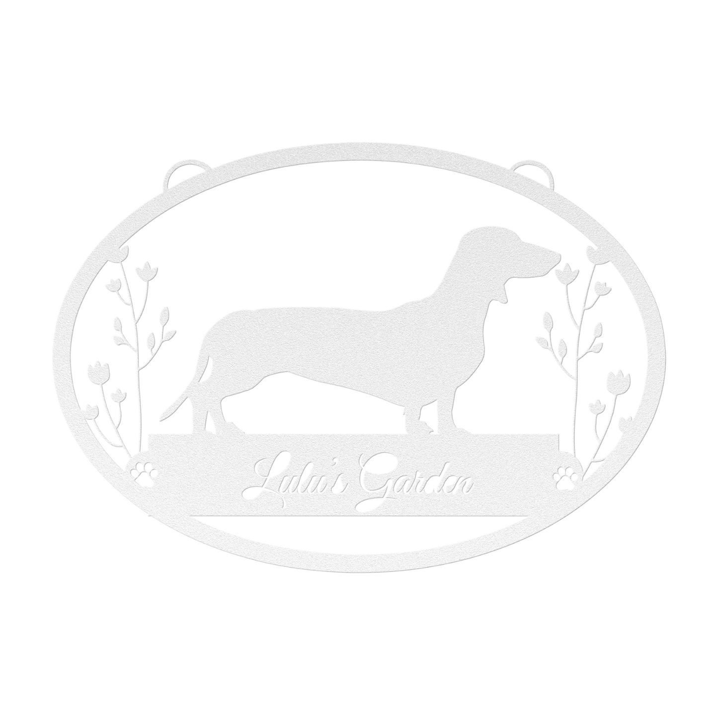 Custom Oval Dachshund Garden Metal Sign Cursive