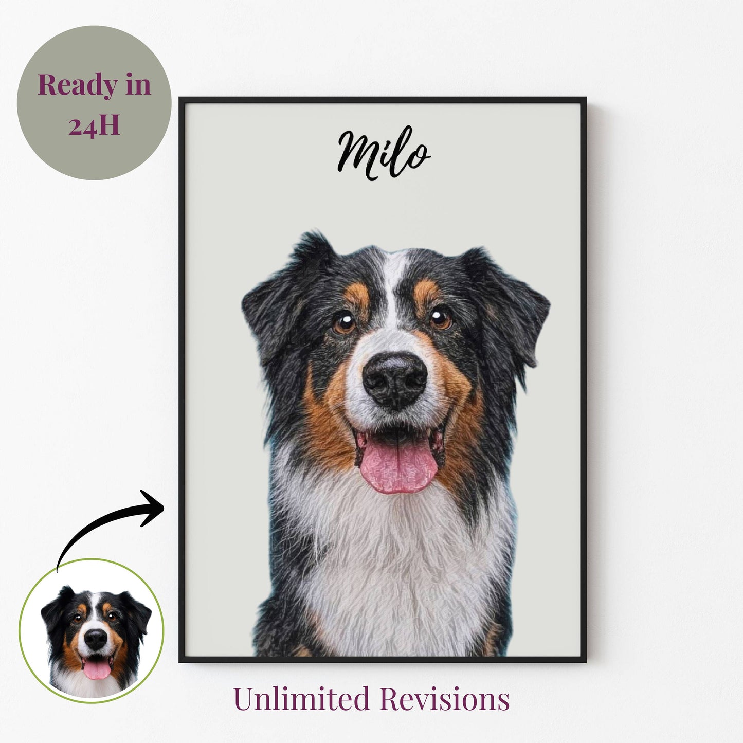 Custom Drawn Digital Charcoal Pet Portrait