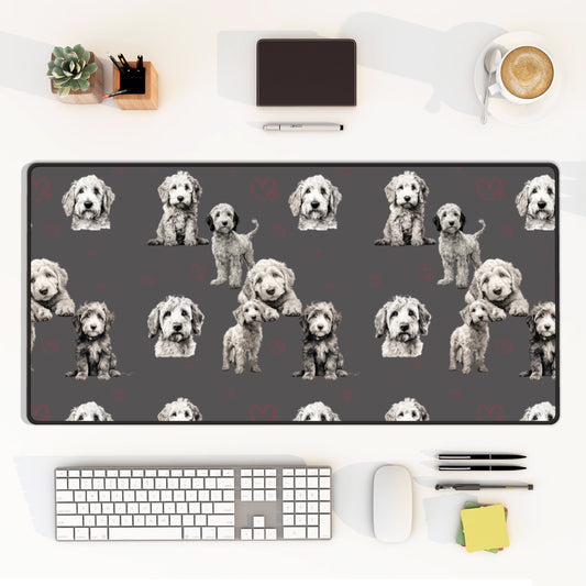 Goldendoodle Desk Mat Grey