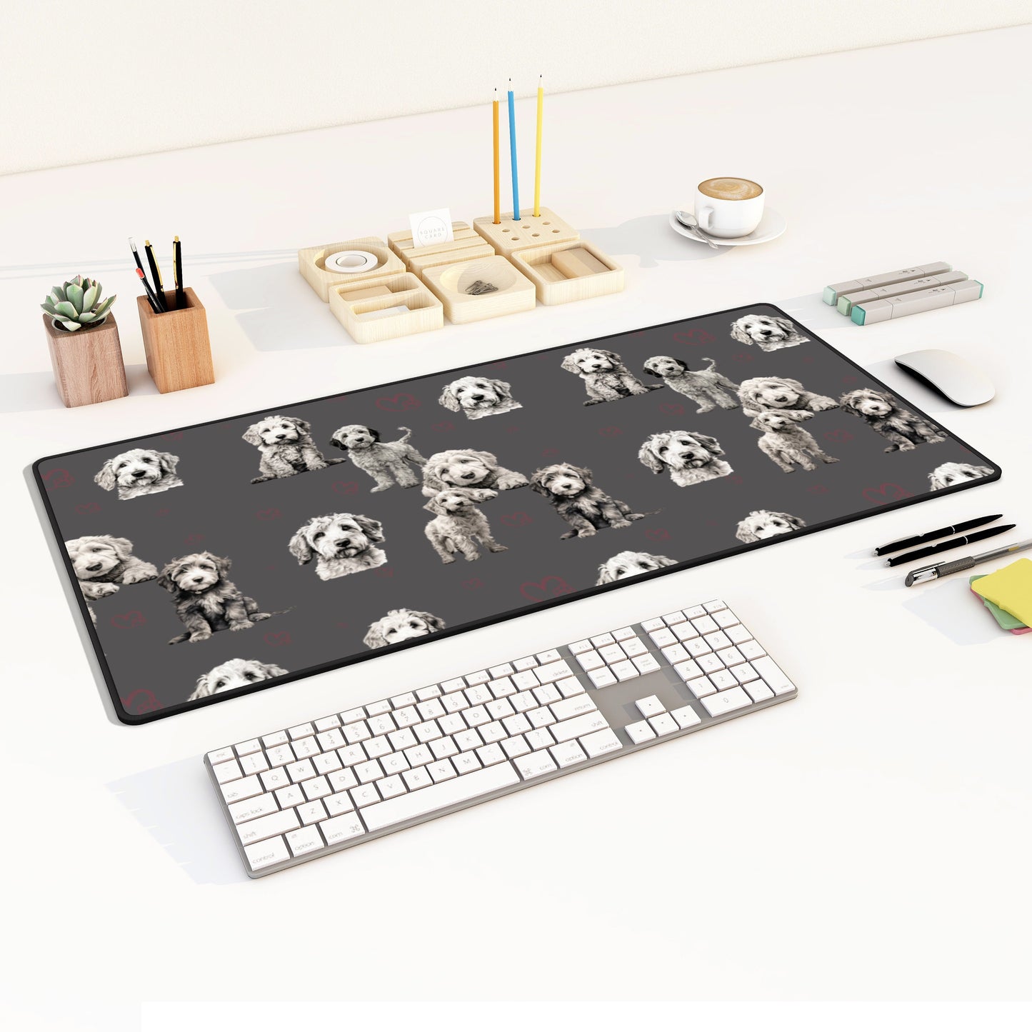 Goldendoodle Desk Mat Grey