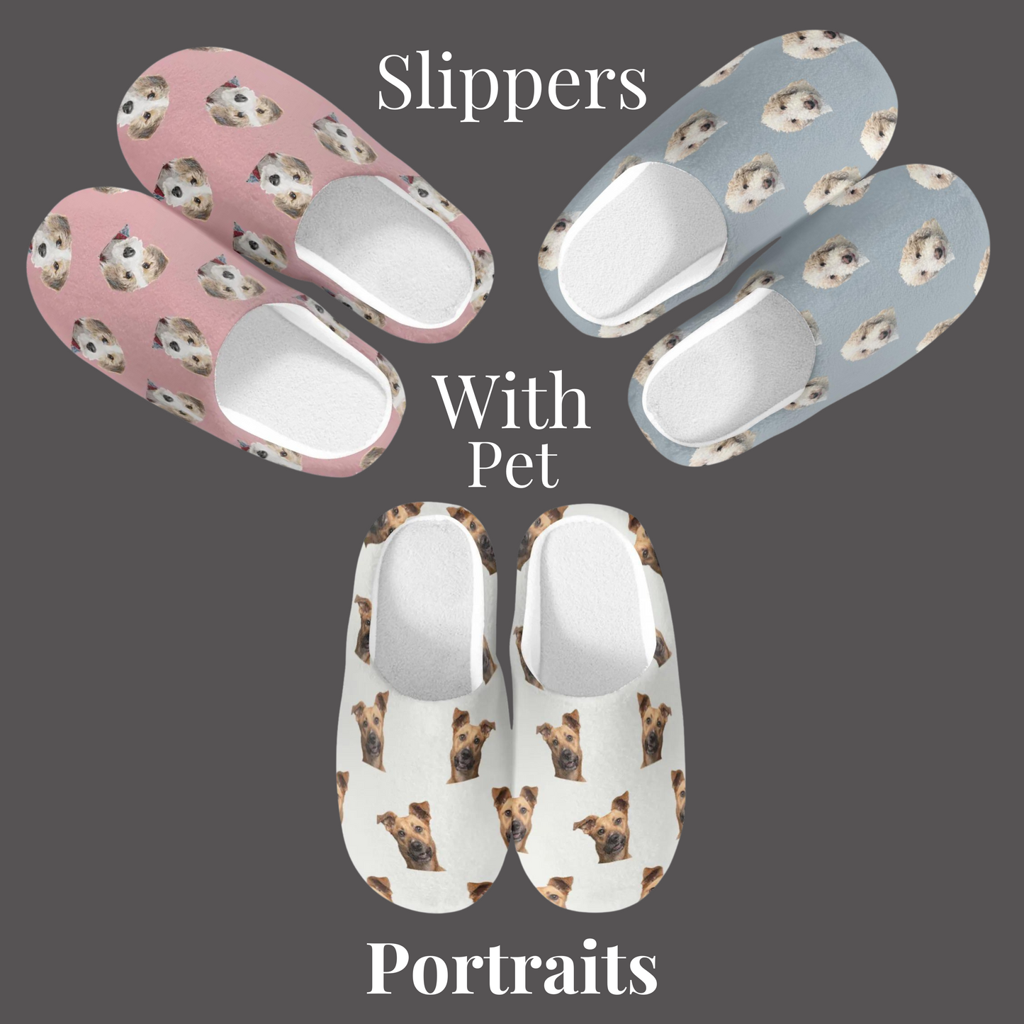 Personalised Slippers With Pet Portraits Print