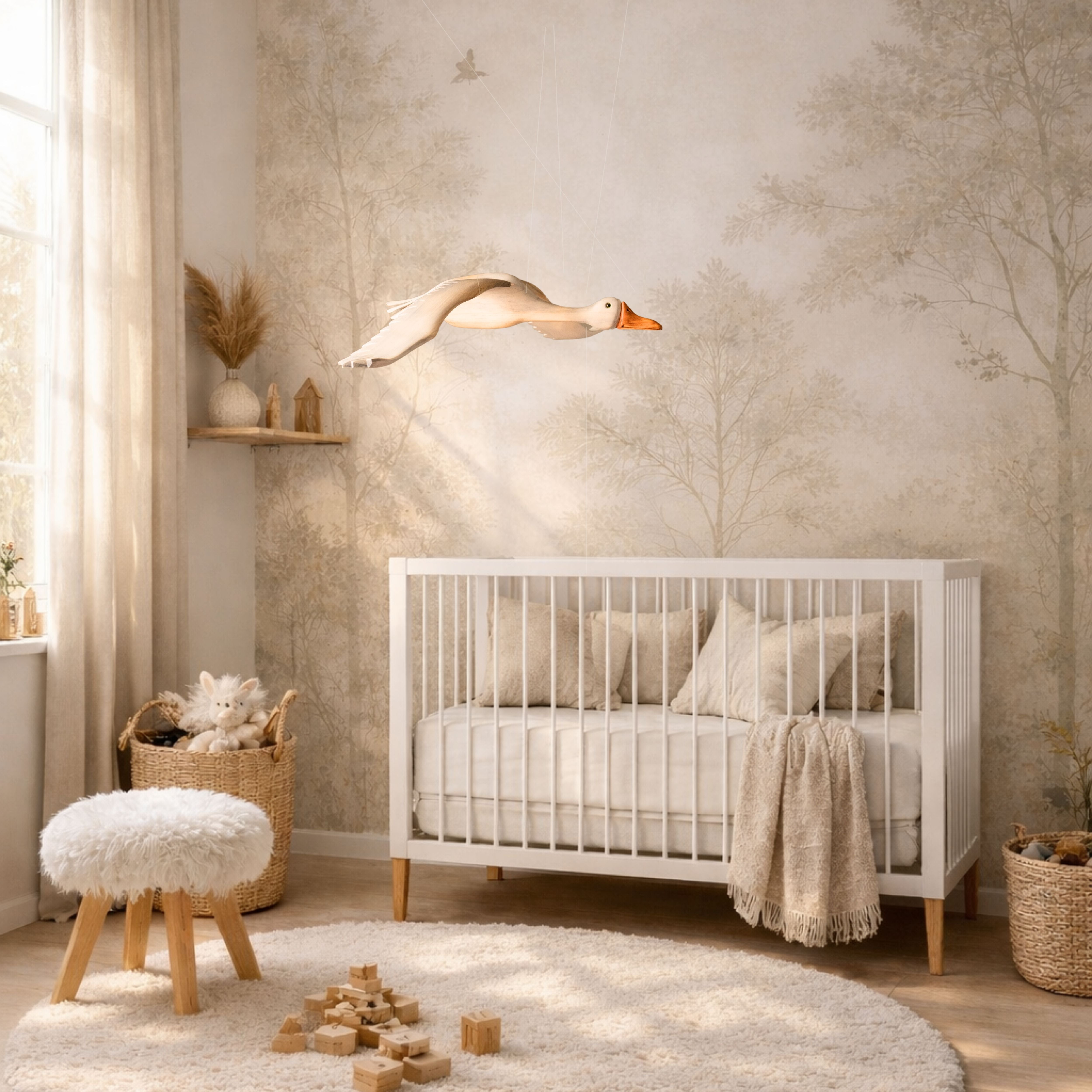 Handcrafted Wooden Goose Nursery Mobile