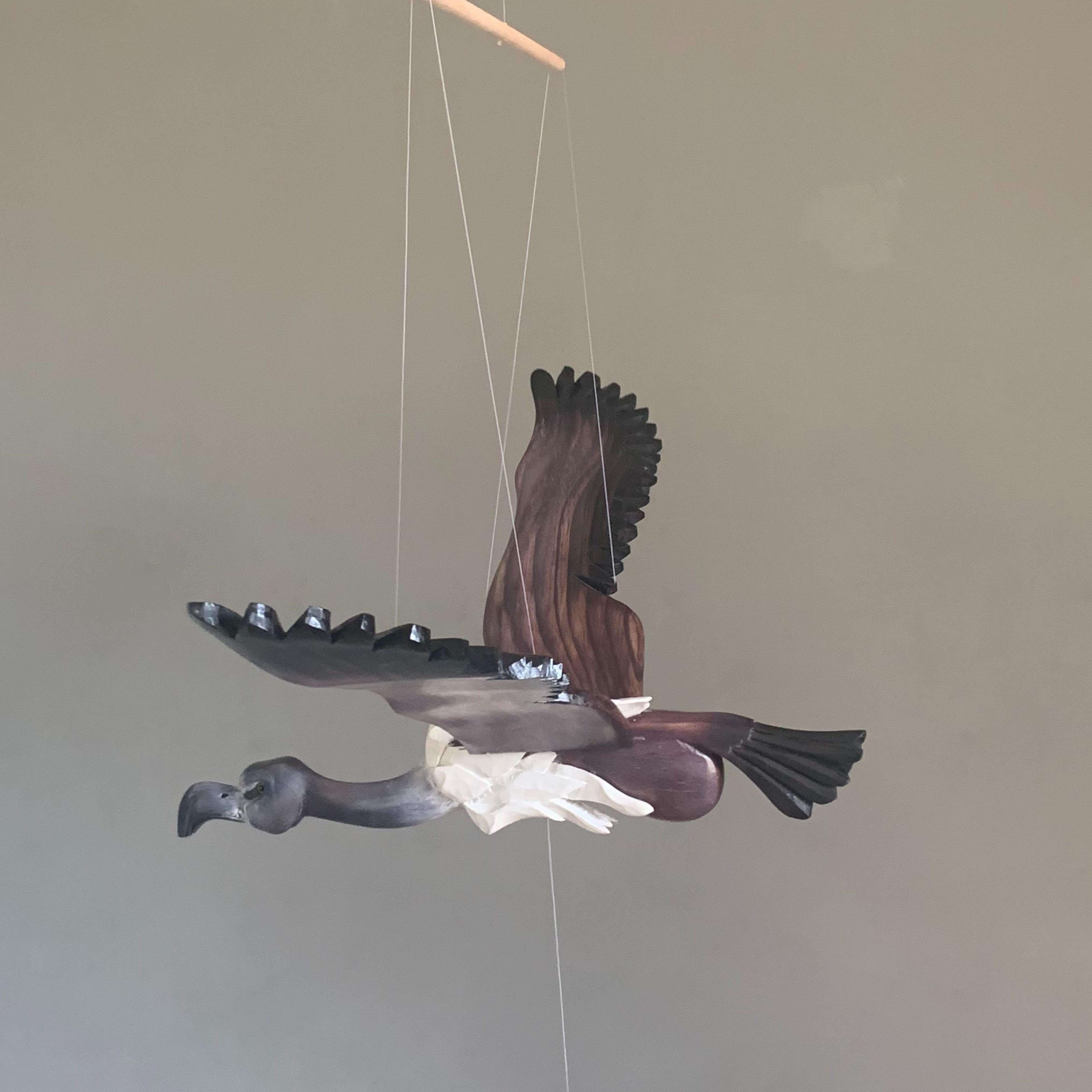 Hand Carved Wooden Vulture Mobile