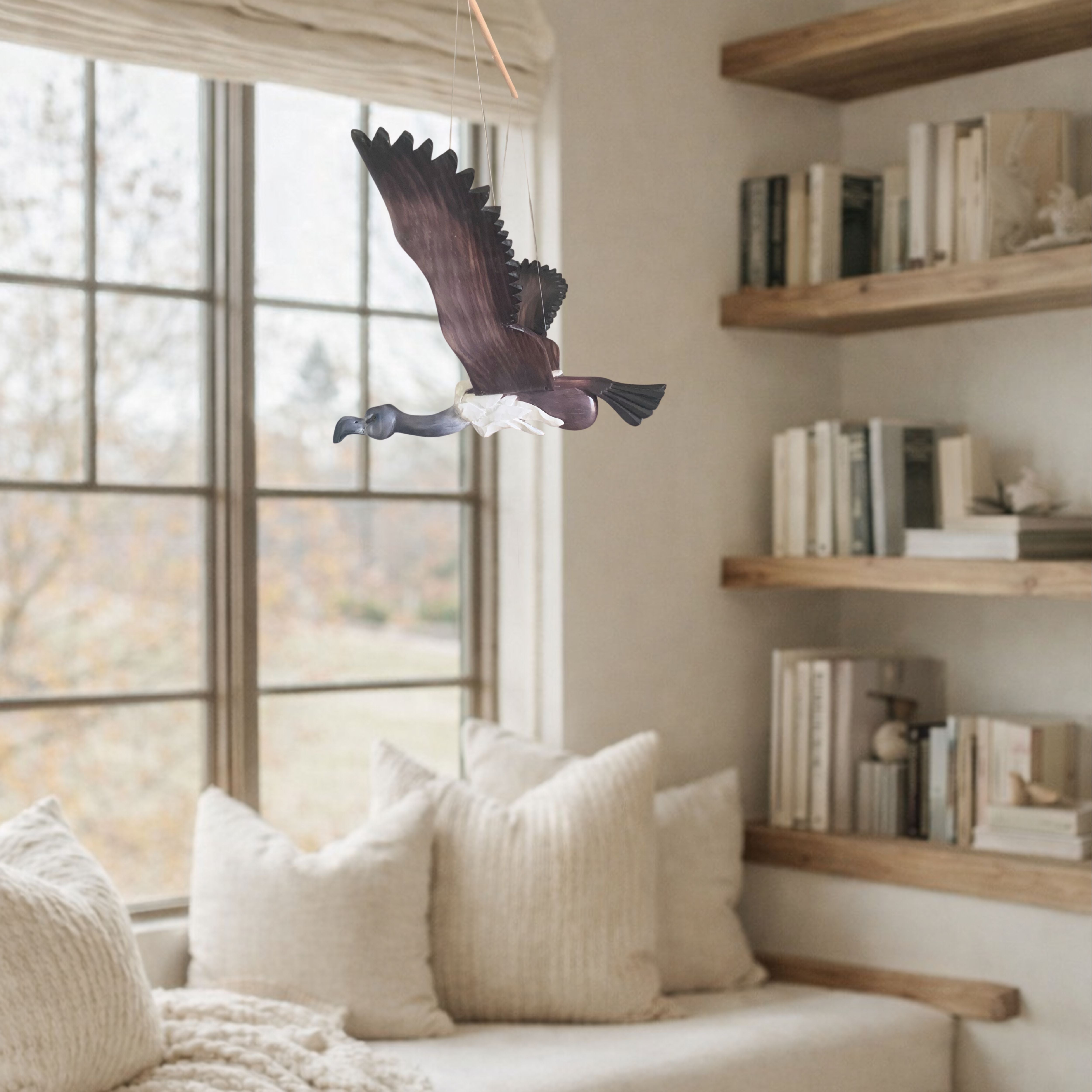 Hand Carved Wooden Vulture Mobile