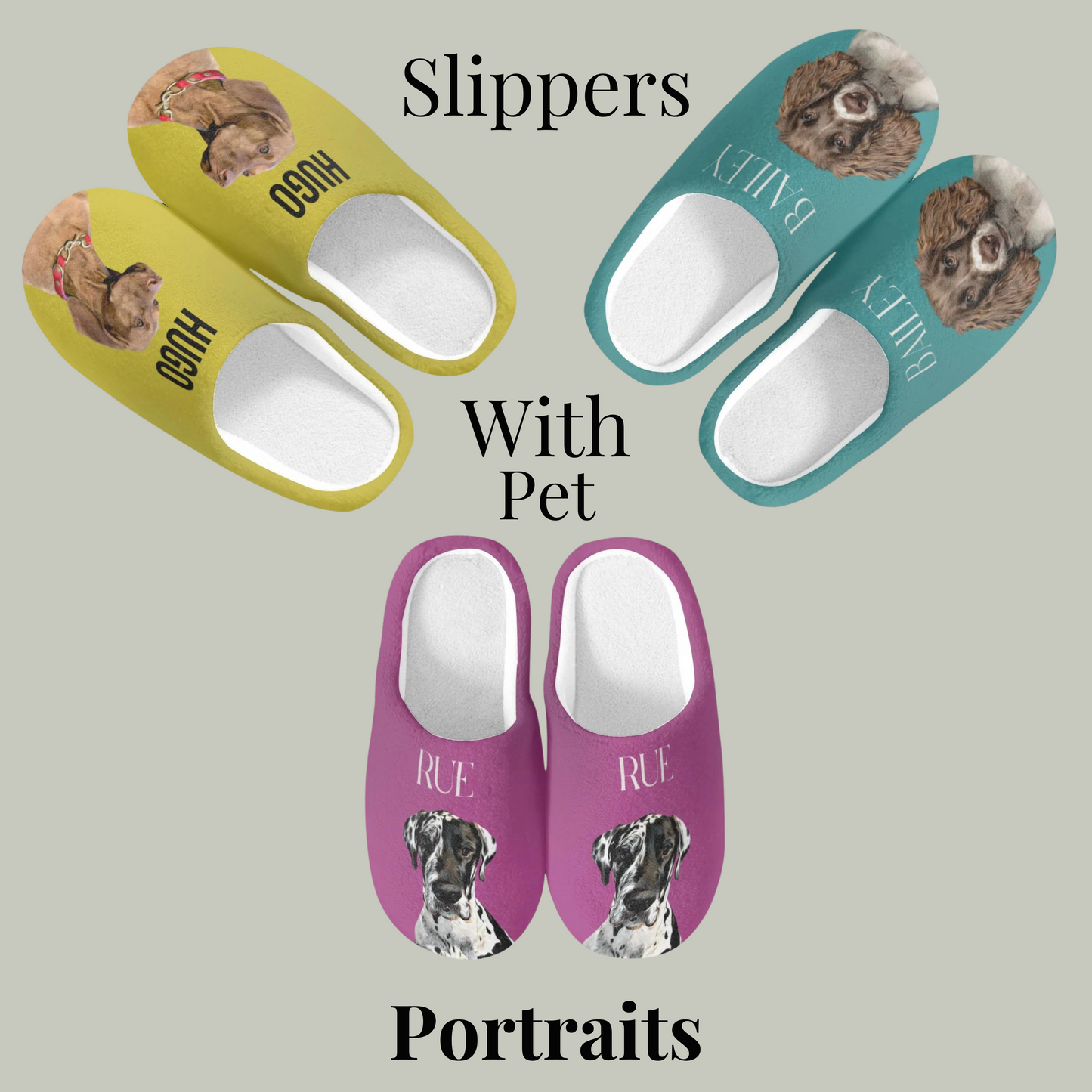 Personalised Slippers With Pet Portrait & Name Bright