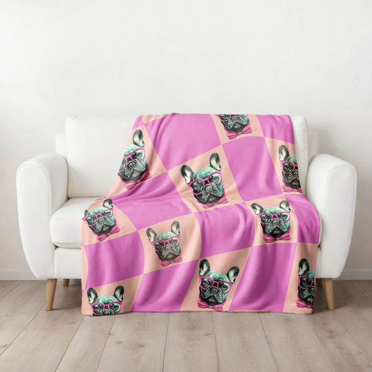 Funky Frenchie Blanket (Peach)