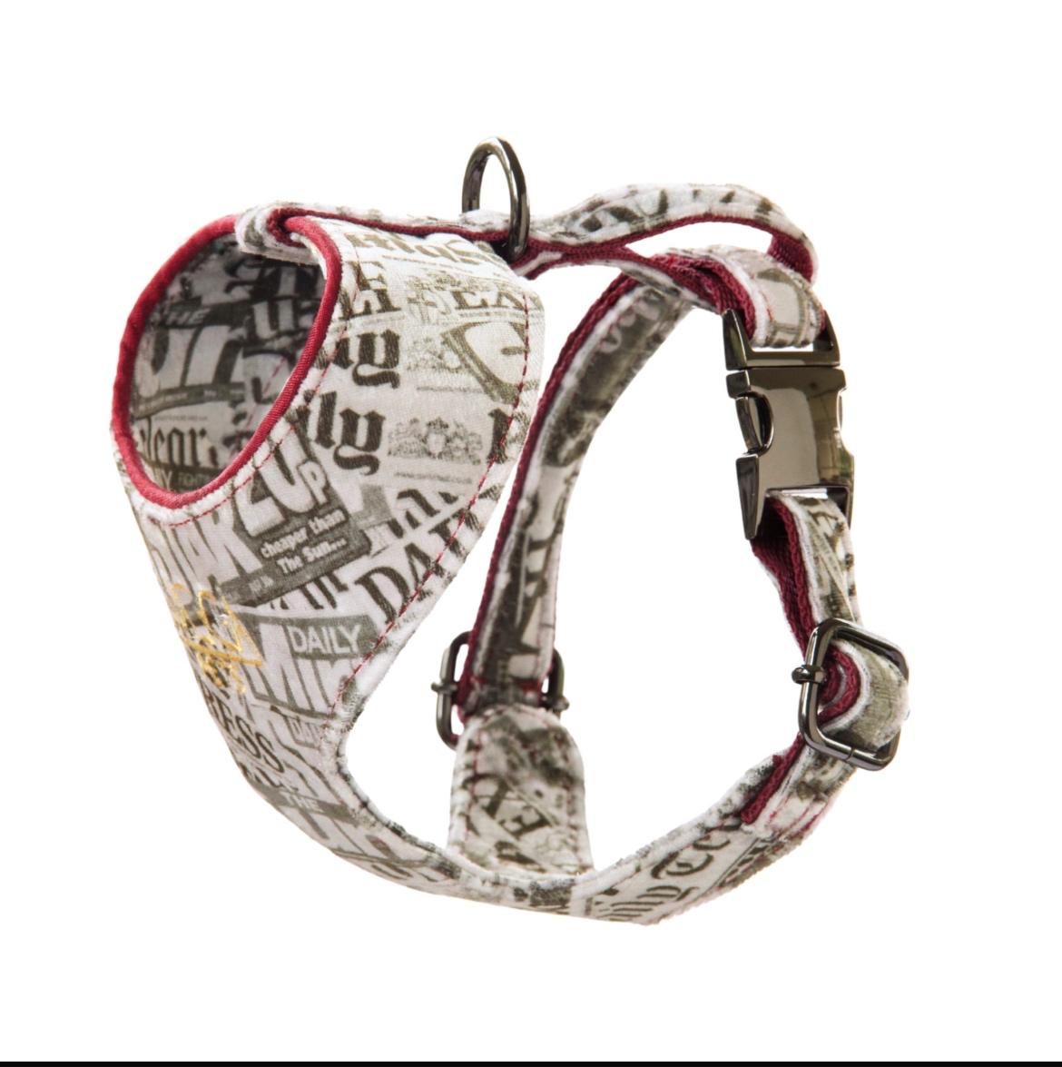 Newspaper Print Velvet Dog Harness – Designer Edition
