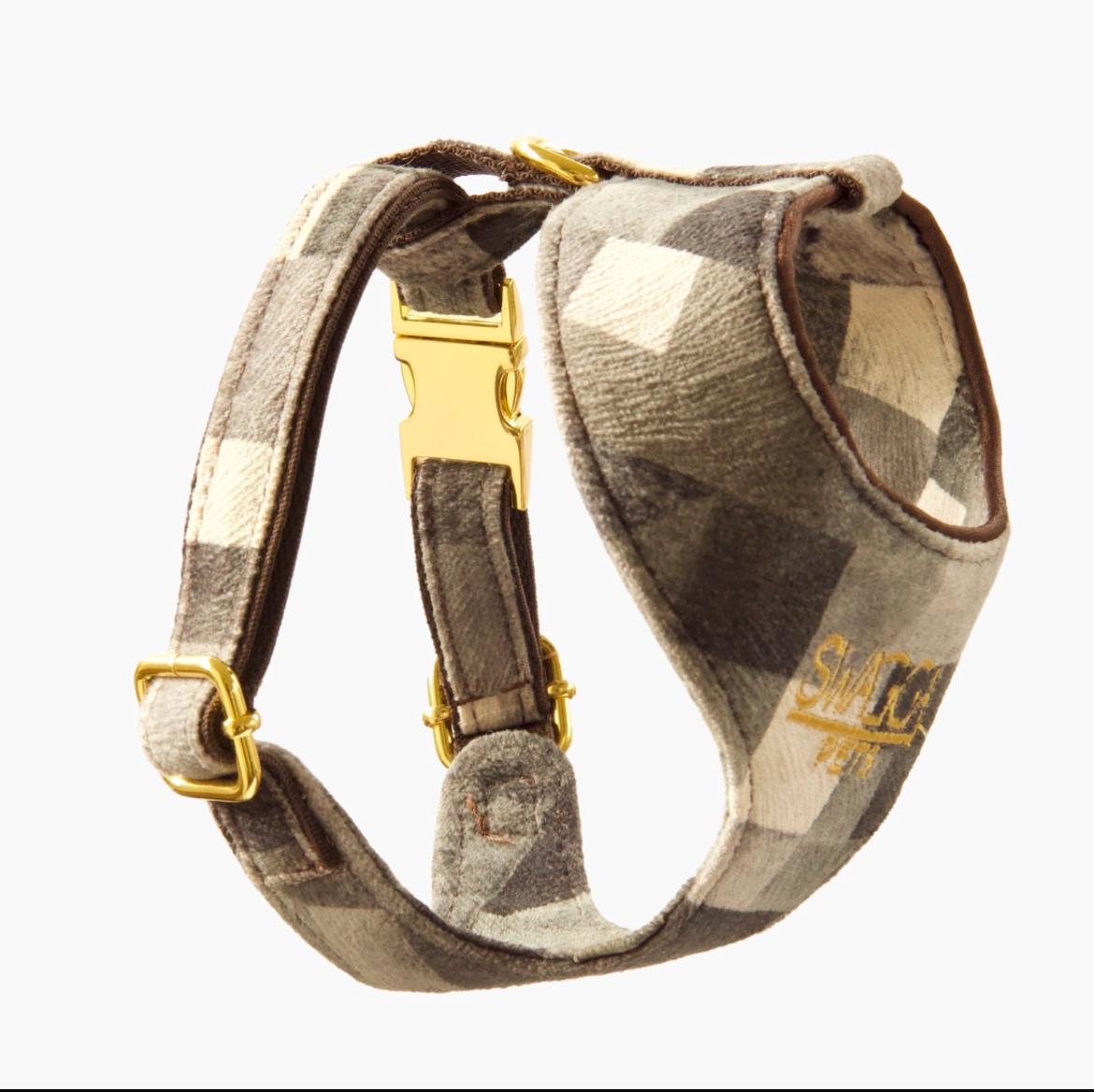 Cubist Velvet Dog Harness – Luxury Gold Hardware