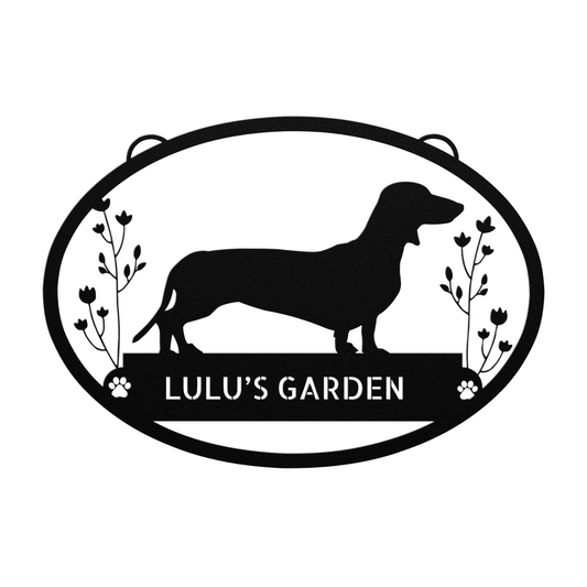 Custom Oval Dachshund Garden Metal Sign Solid Font