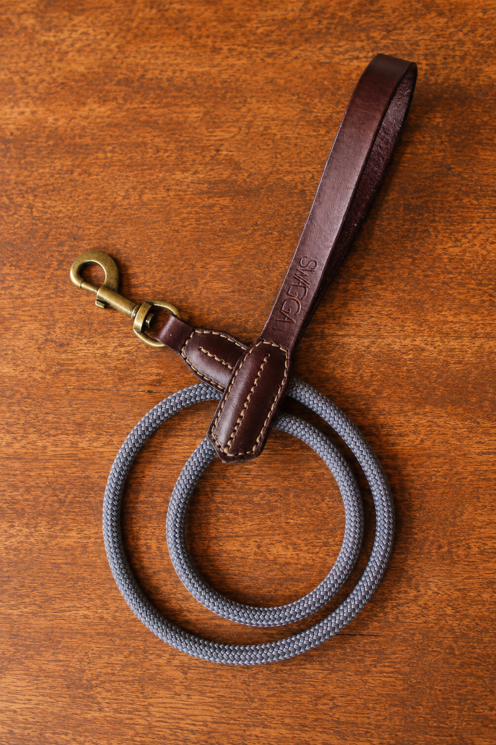 Hand-Stitched Leather & Rope Dog Leash