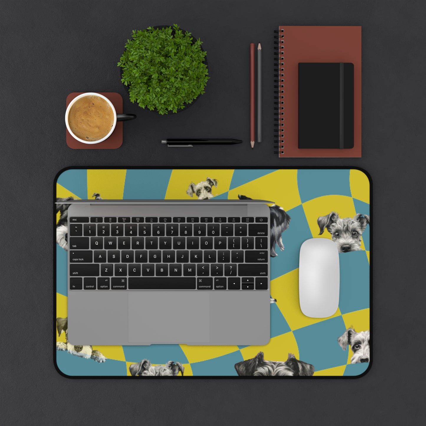 Funky Schnauzer Desk Mat Teal & Chartreuse