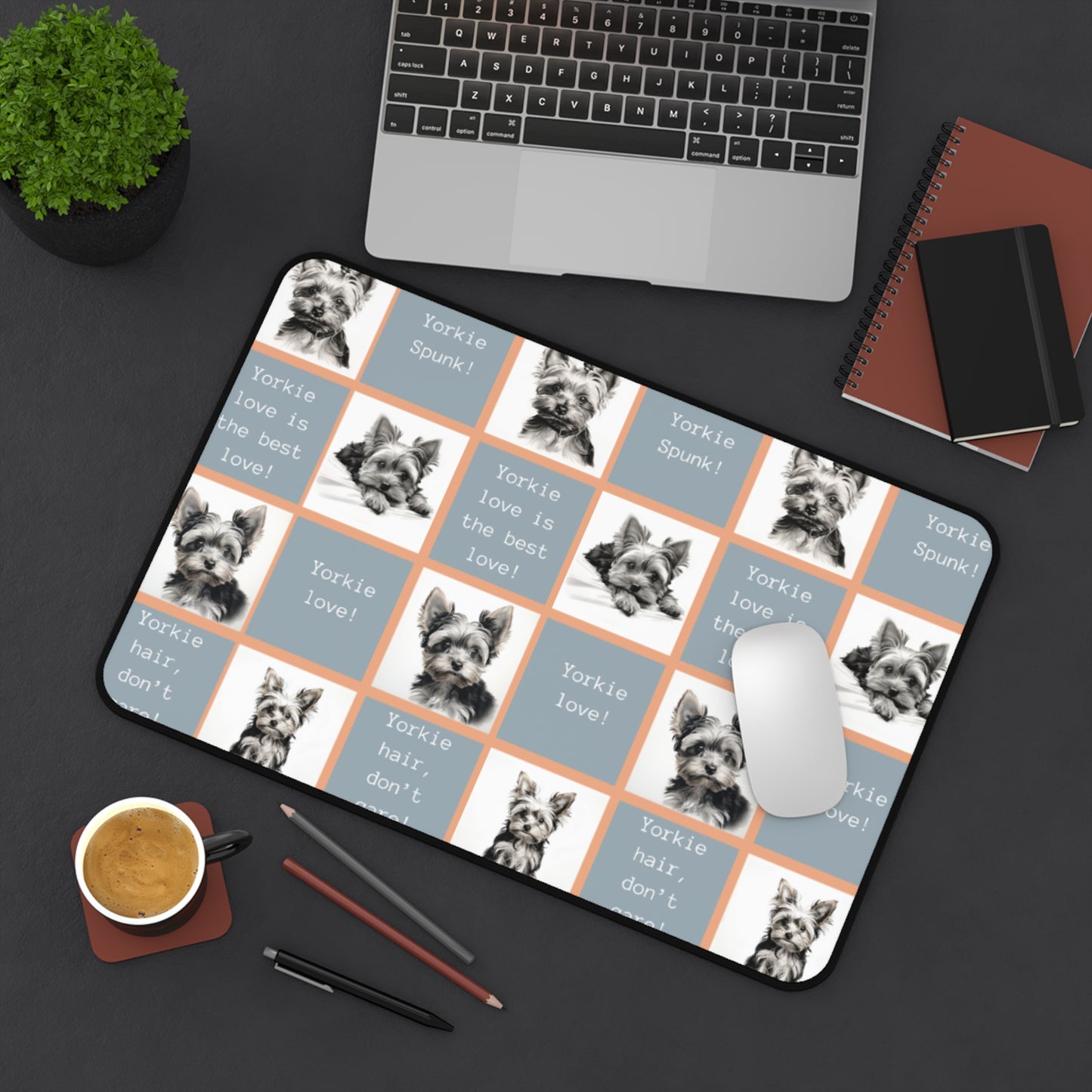 Yorkie Grid Desk Mat