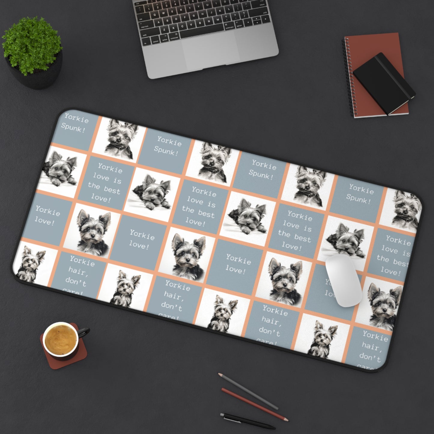 Yorkie Grid Desk Mat