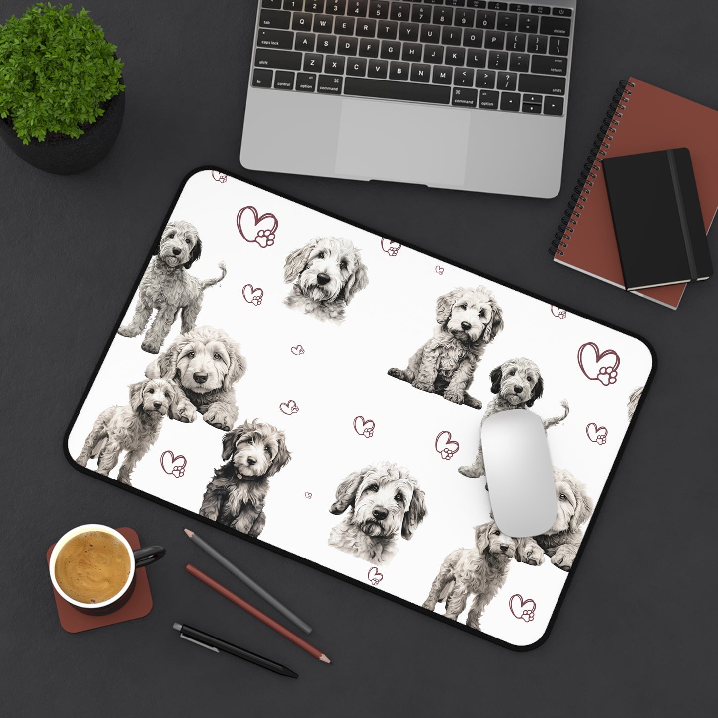 Goldendoodle Desk Mat White