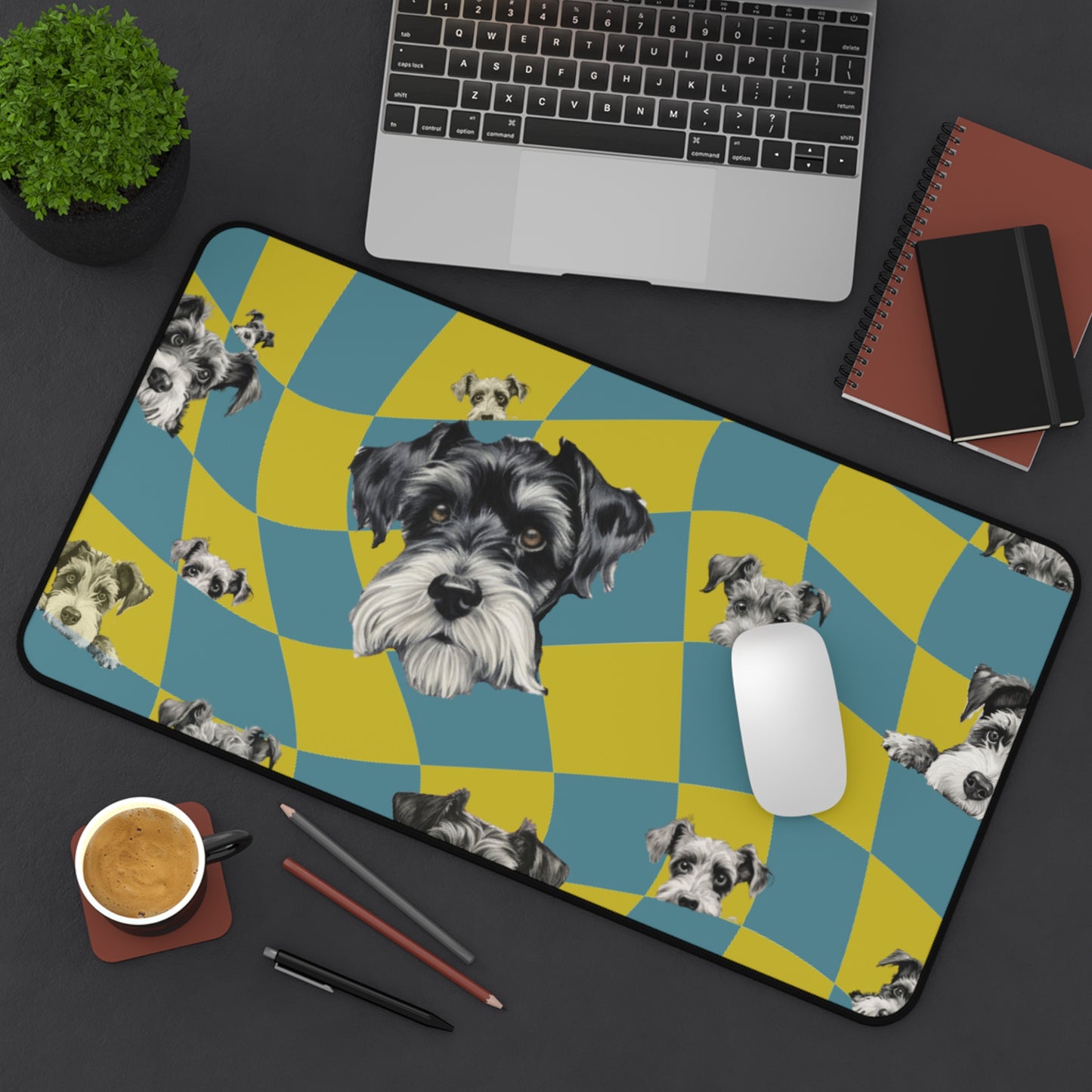 Funky Schnauzer Desk Mat Teal & Chartreuse