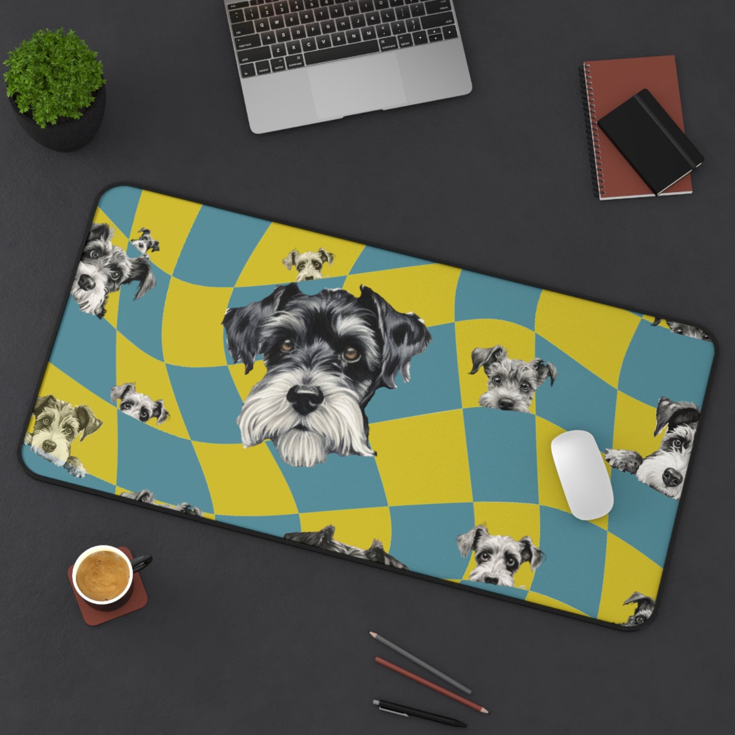 Funky Schnauzer Desk Mat Teal & Chartreuse