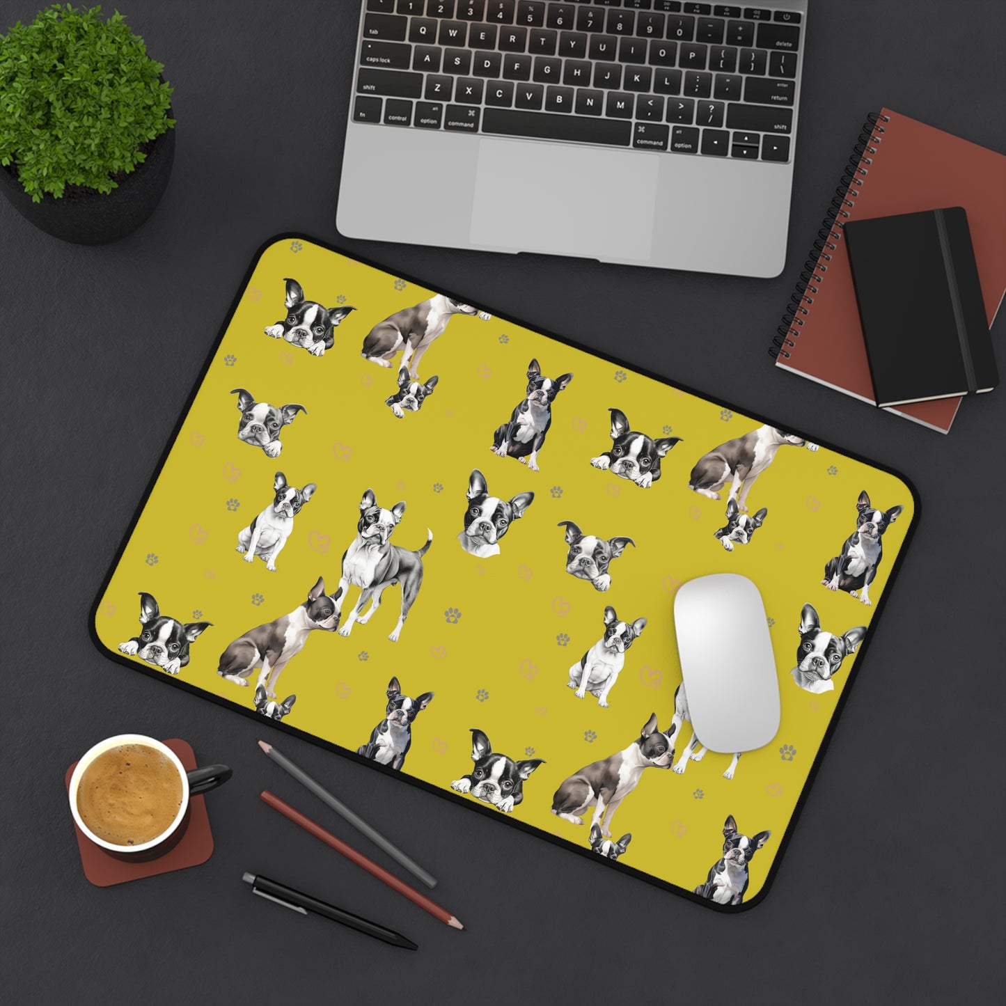 Boston Terrier Desk Mat Chartreuse