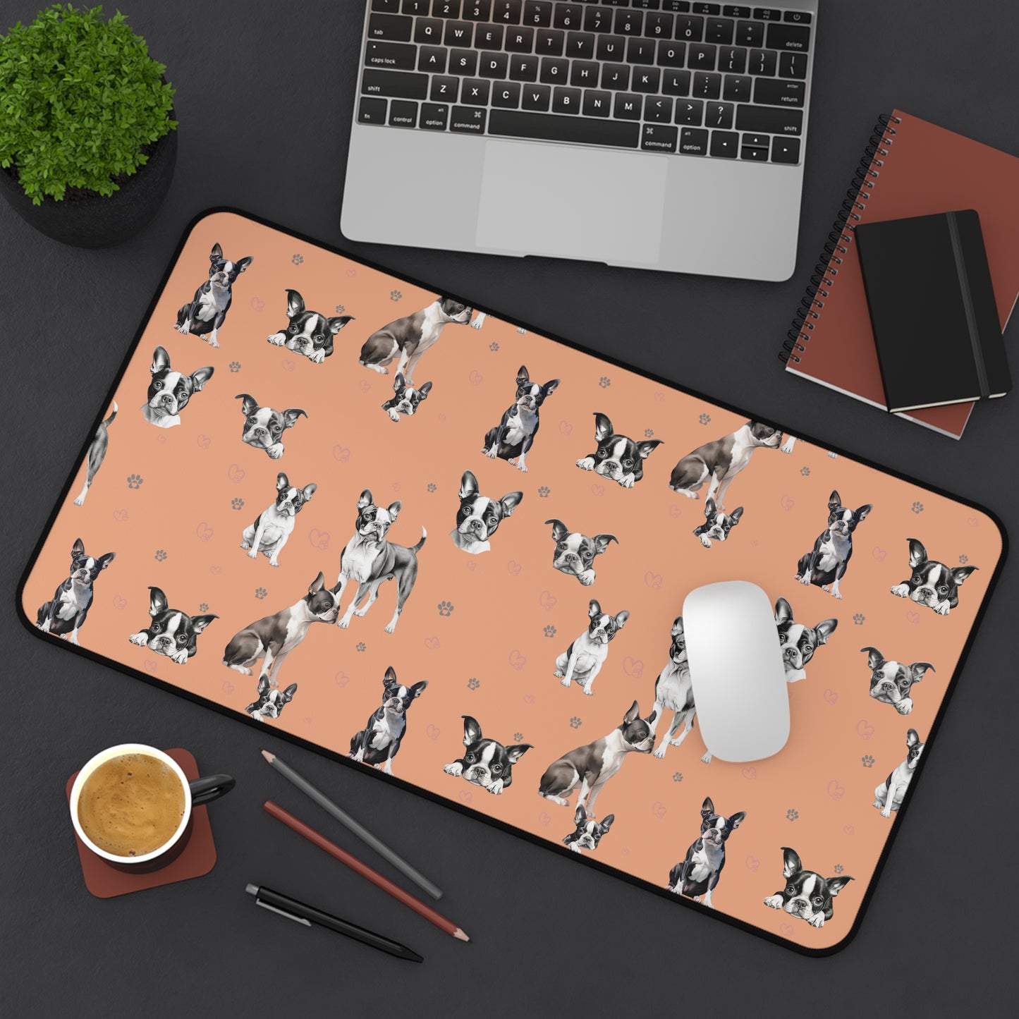 Boston Terrier Desk Mat Peach