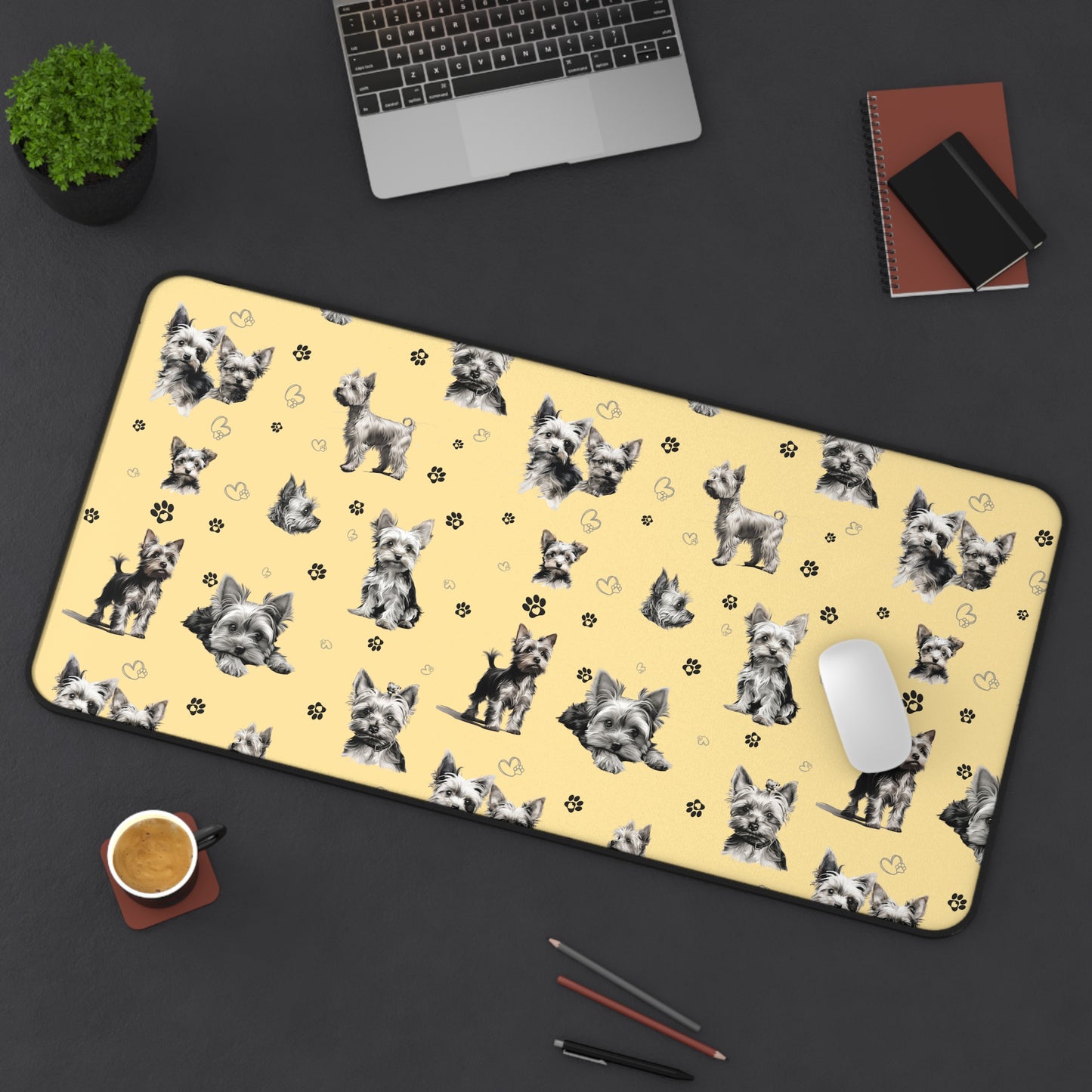 Yorkie Dog Desk Mat Yellow