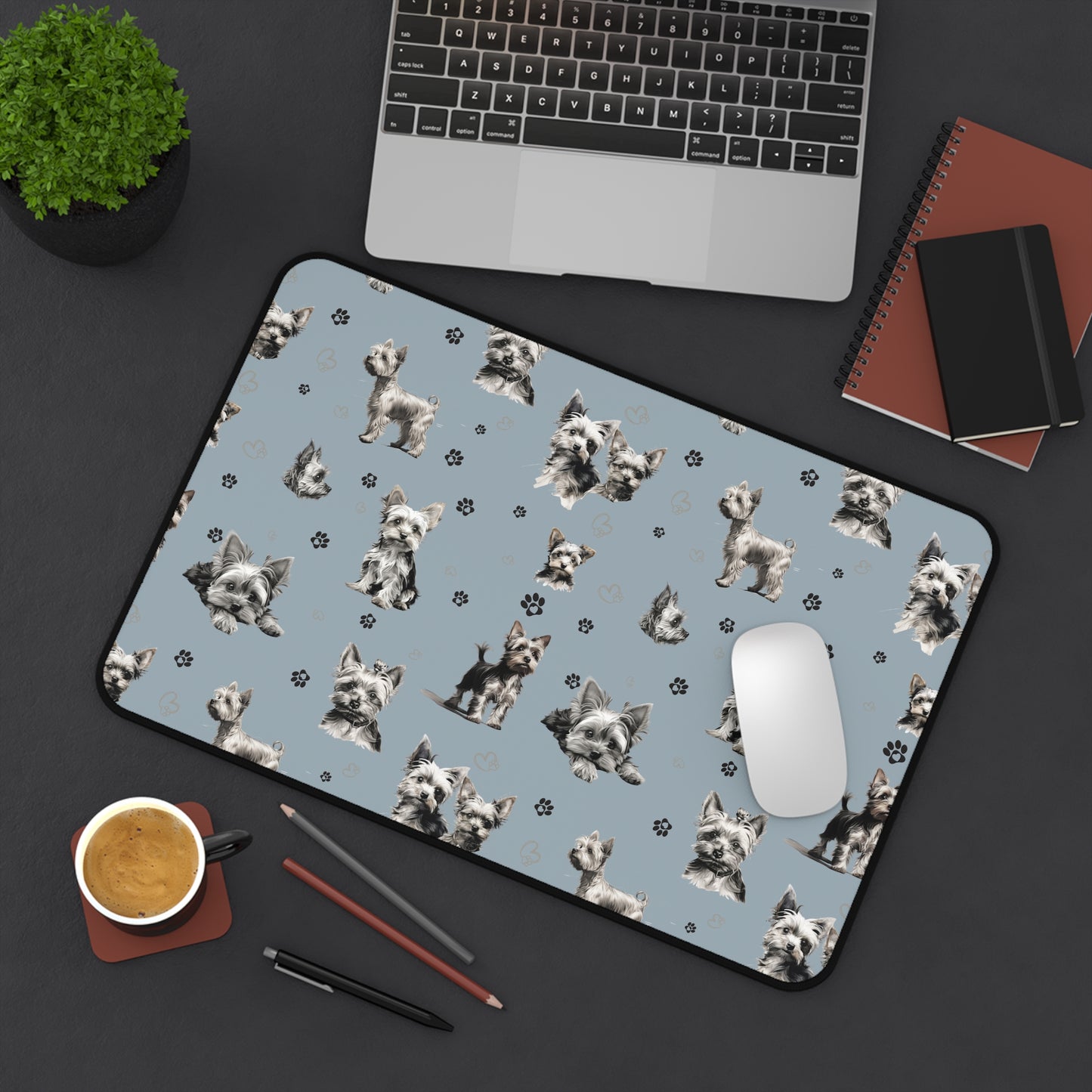 Yorkie Dog Desk Mat Blue