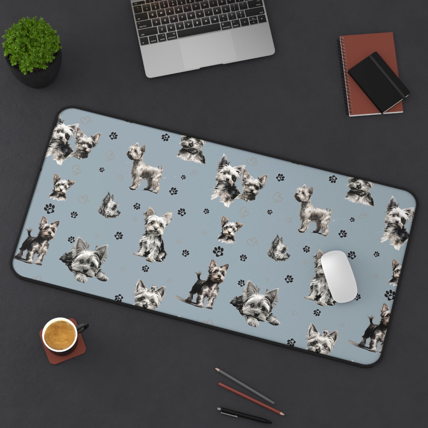 Yorkie Dog Desk Mat Blue