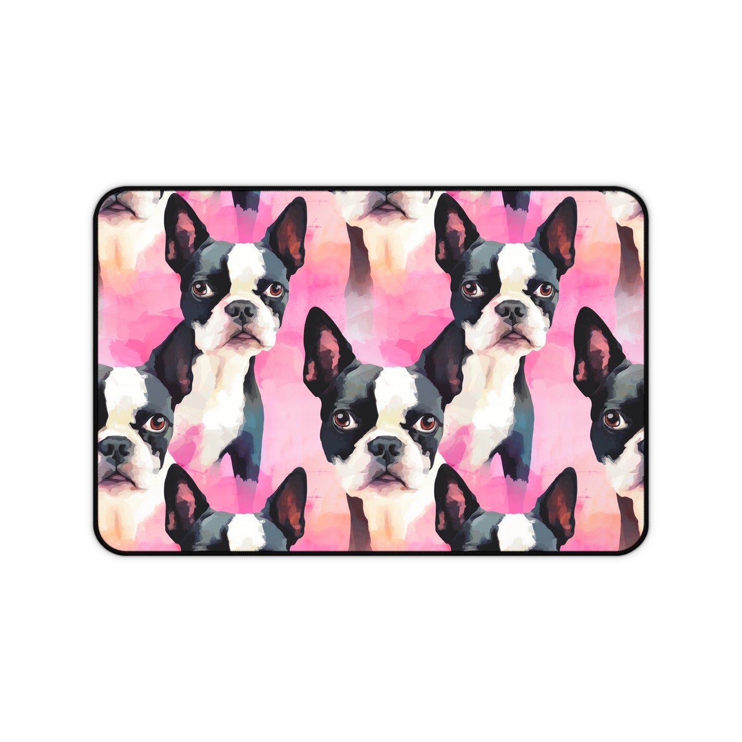 Boston Terrier Desk Mat Pink Watercolor