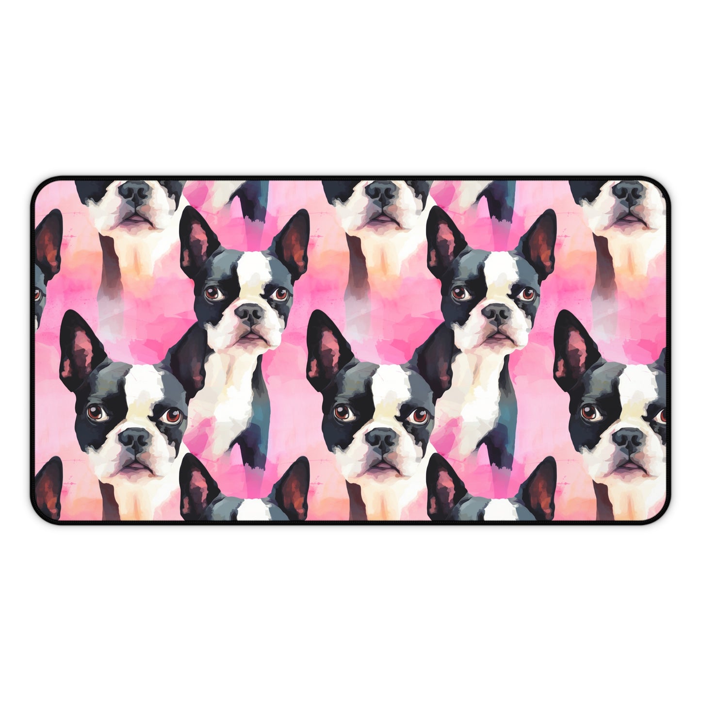 Boston Terrier Desk Mat Pink Watercolor