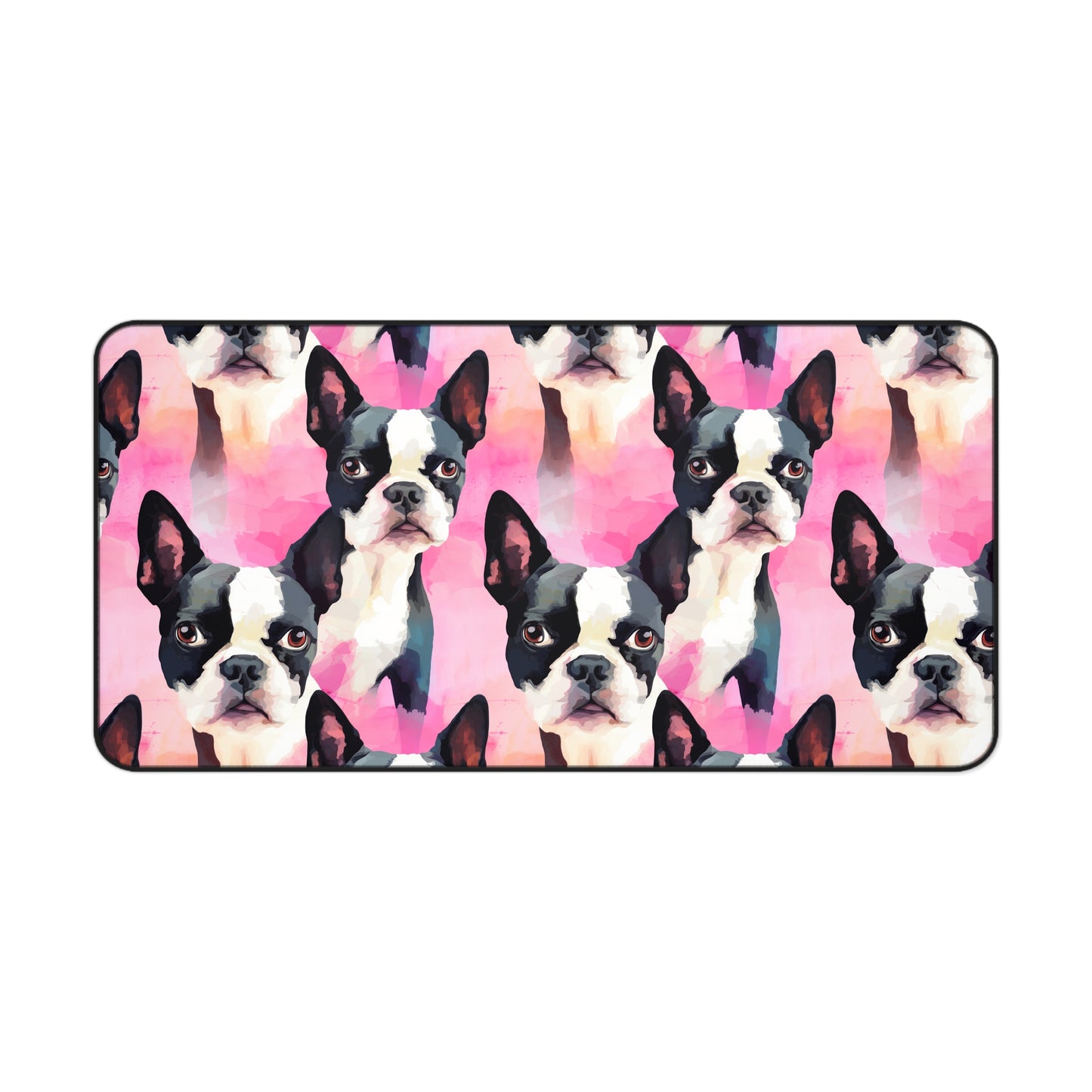 Boston Terrier Desk Mat Pink Watercolor