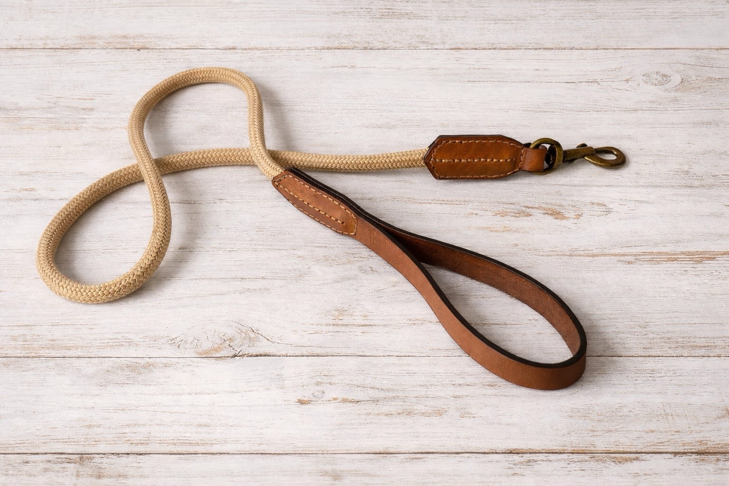 Hand-Stitched Leather & Rope Dog Leash