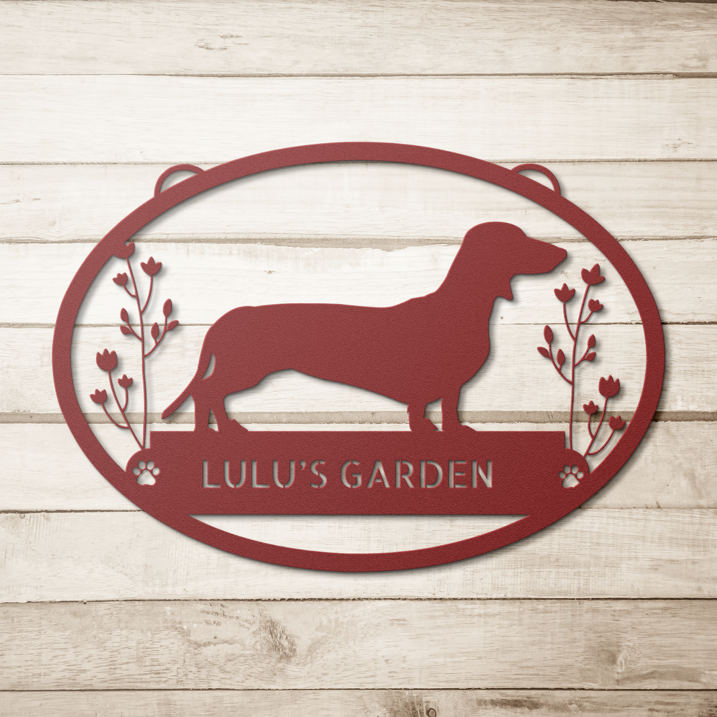 Custom Oval Dachshund Garden Metal Sign Solid Font