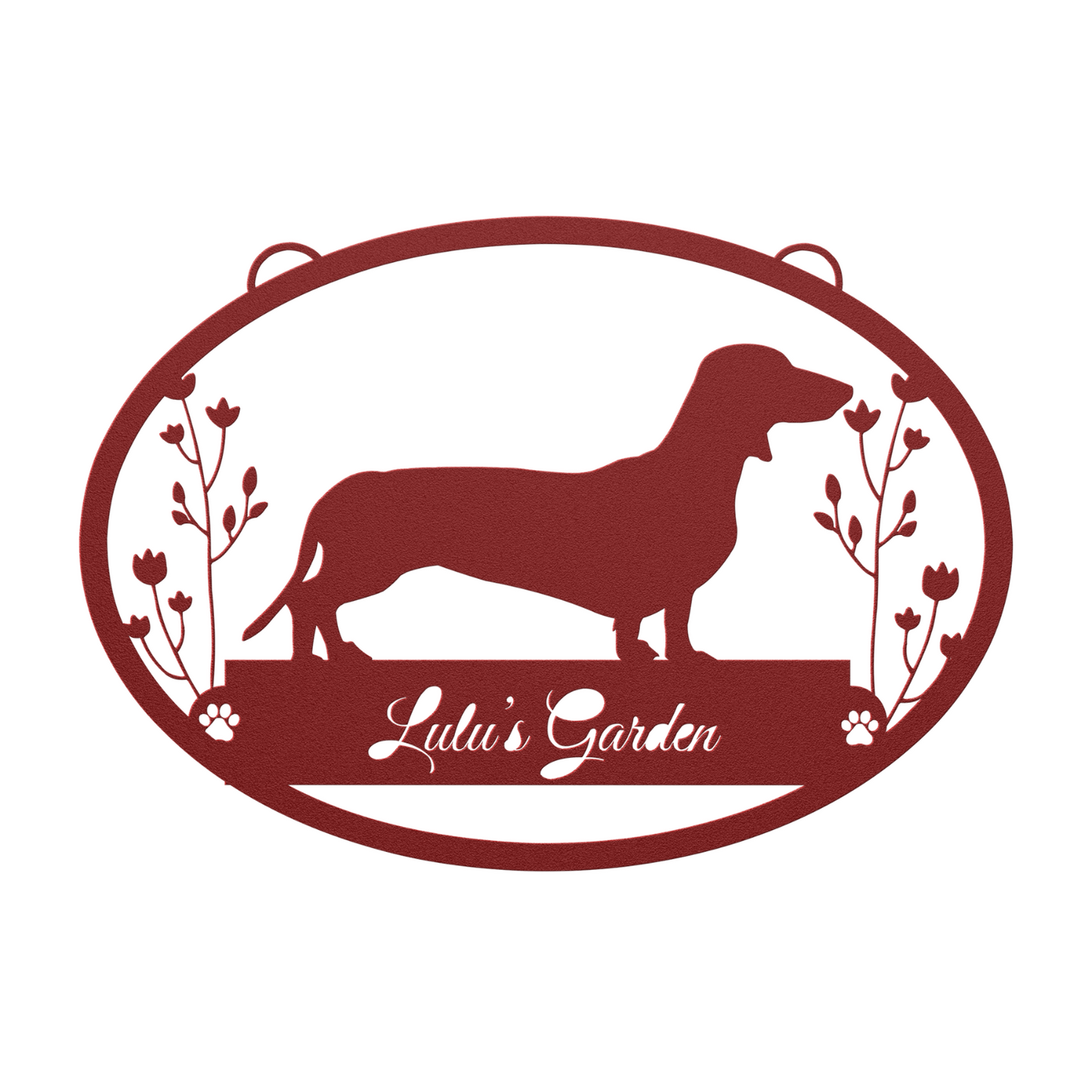 Custom Oval Dachshund Garden Metal Sign Cursive