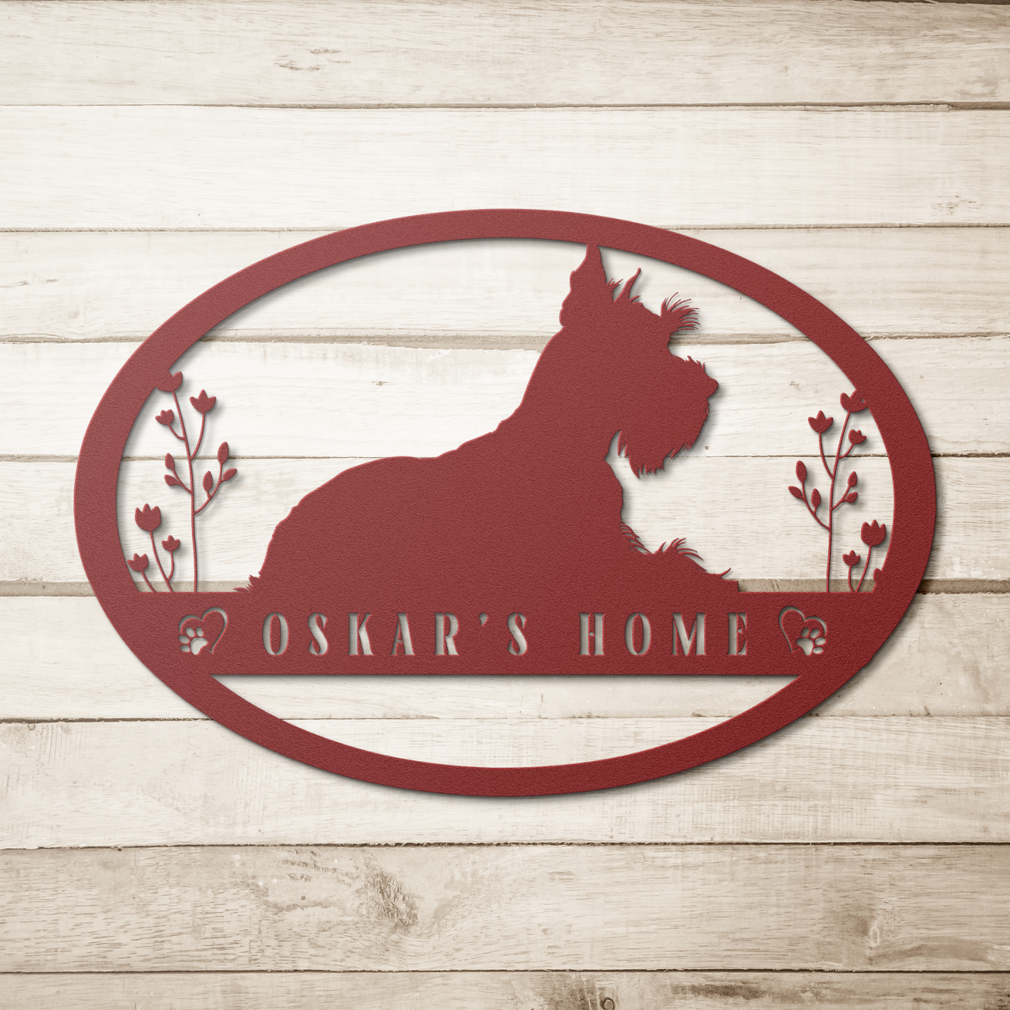 Custom Schnauzer Laying Down Oval Metal Sign