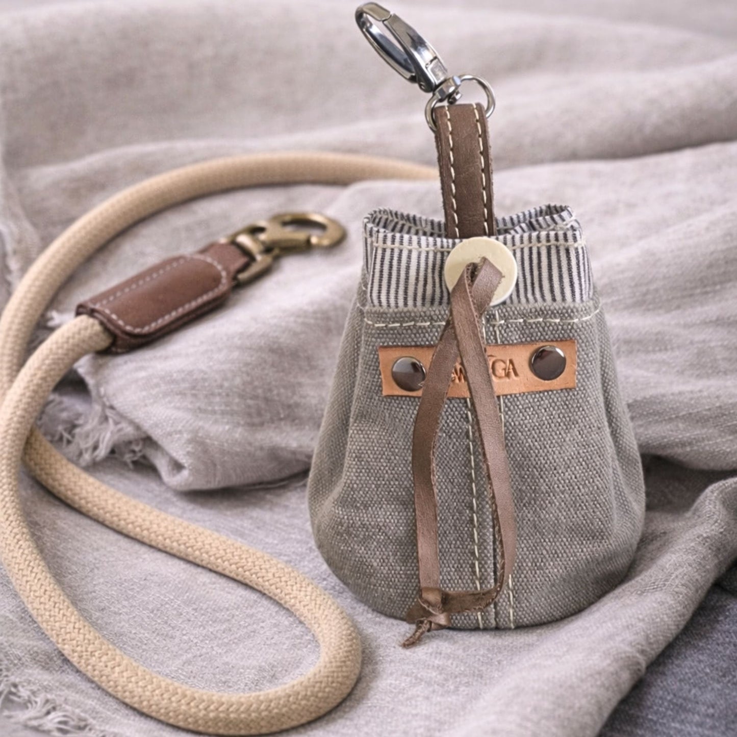 Hand-Stitched Leather & Rope Dog Leash