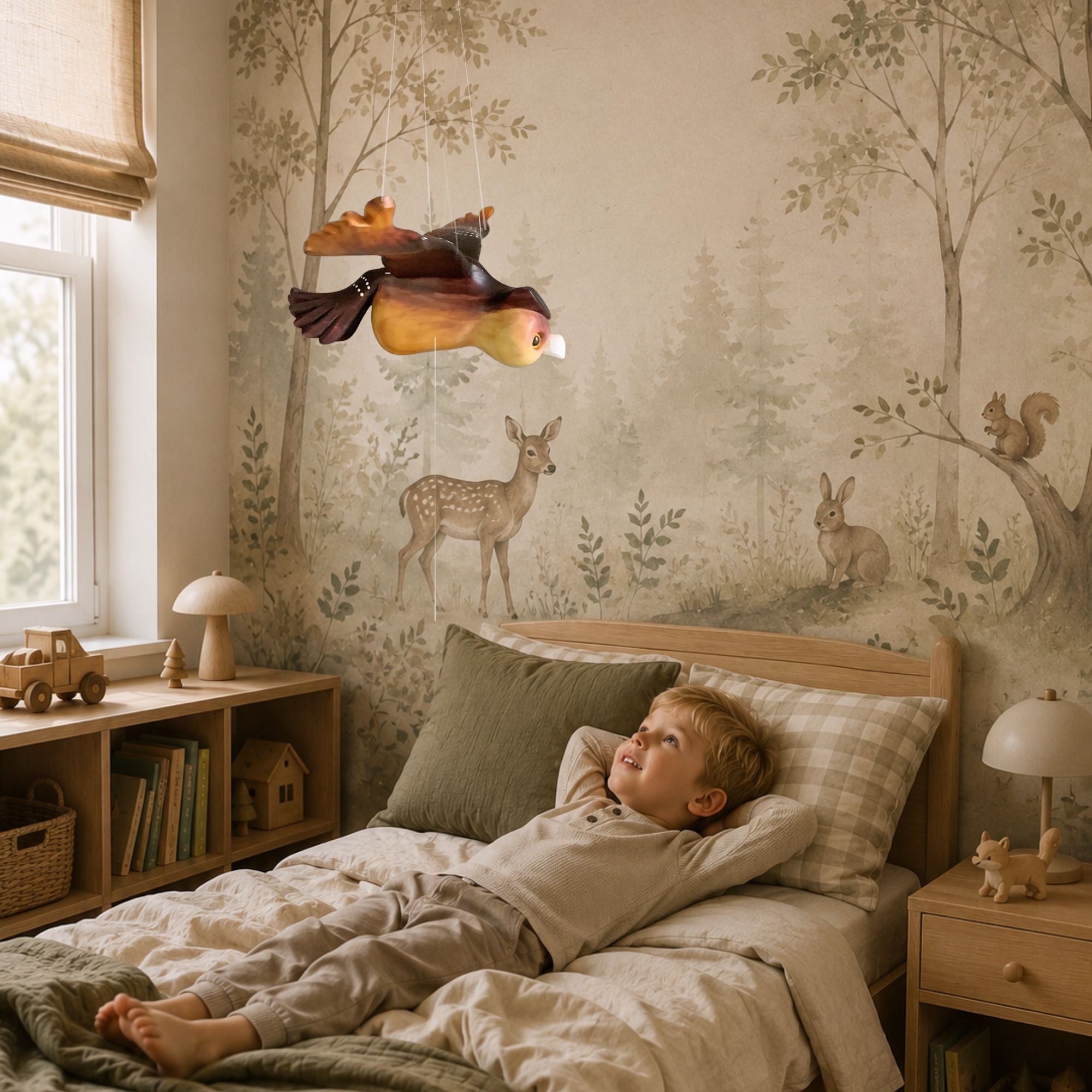 Handcrafted Wooden Owl in woodland Nursery