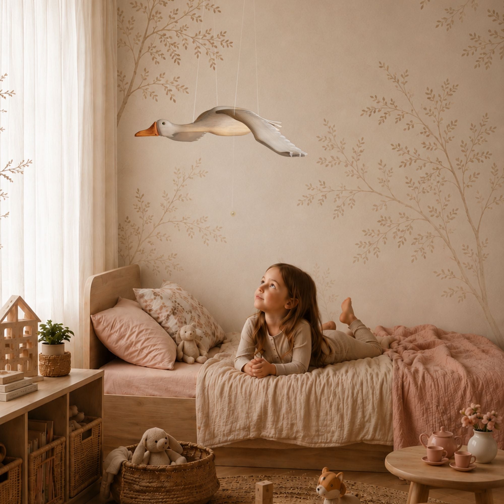 Handcrafted Wooden Goose Nursery Mobile