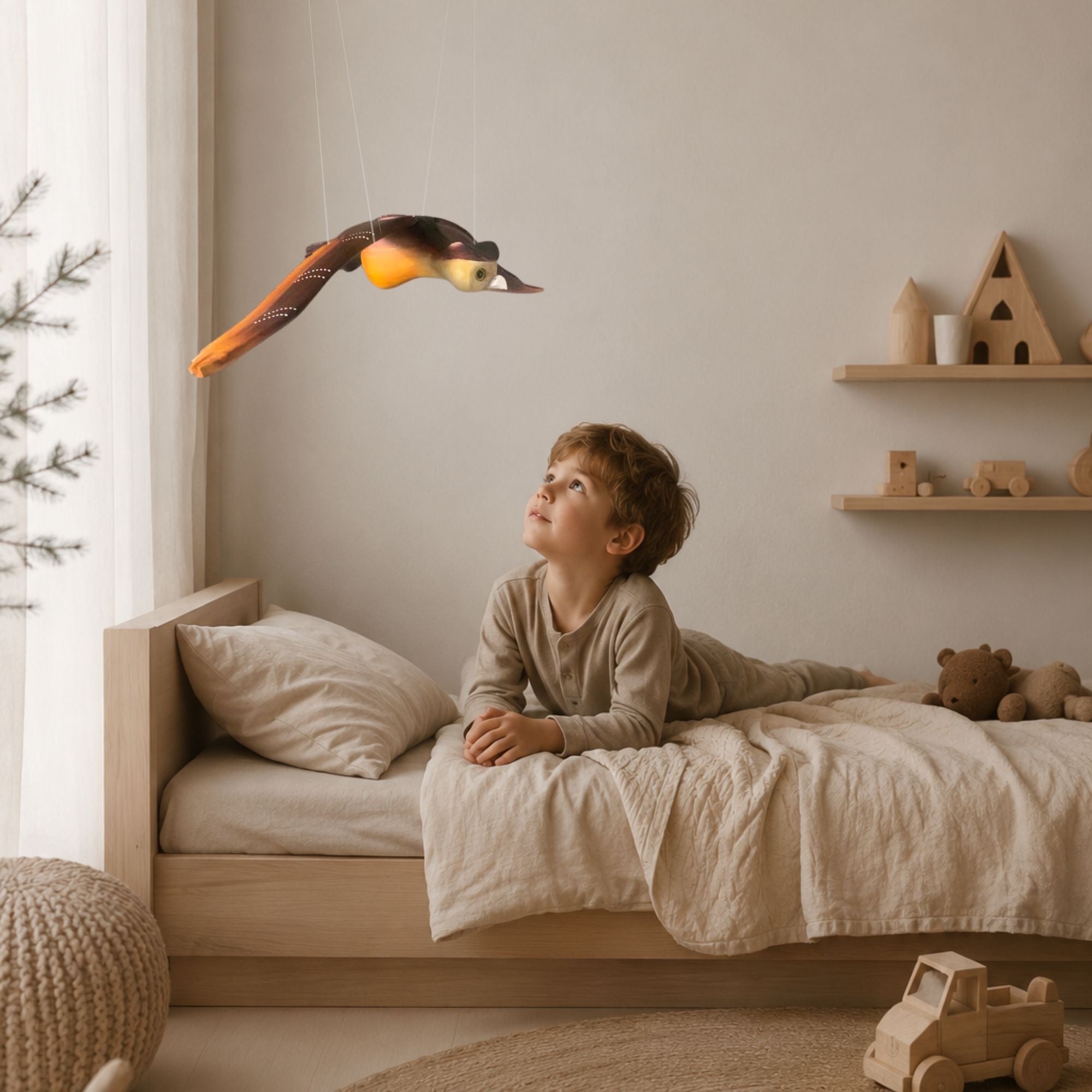 Handcrafted Wooden Owl in woodland Nursery