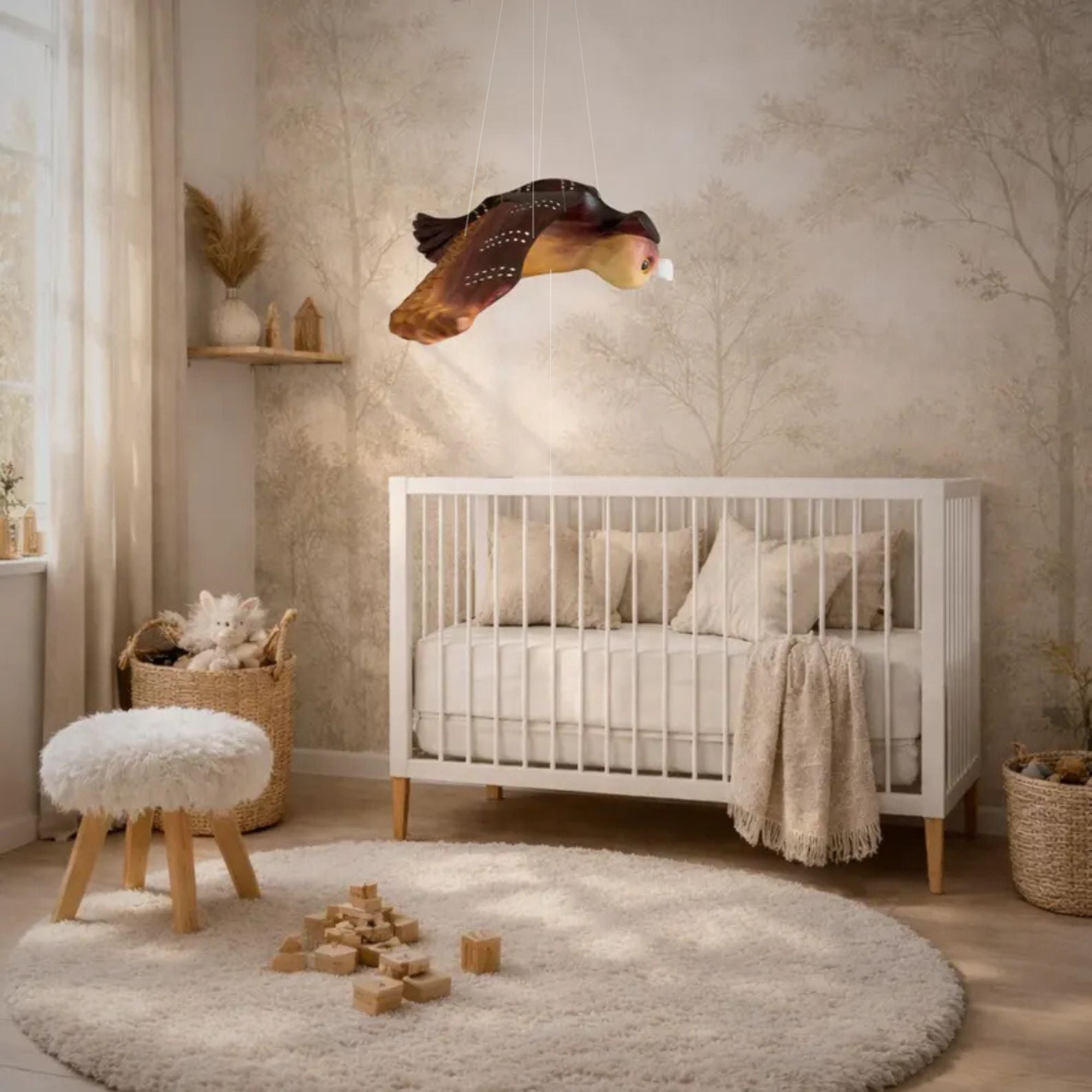 Handcrafted Wooden Owl in woodland Nursery