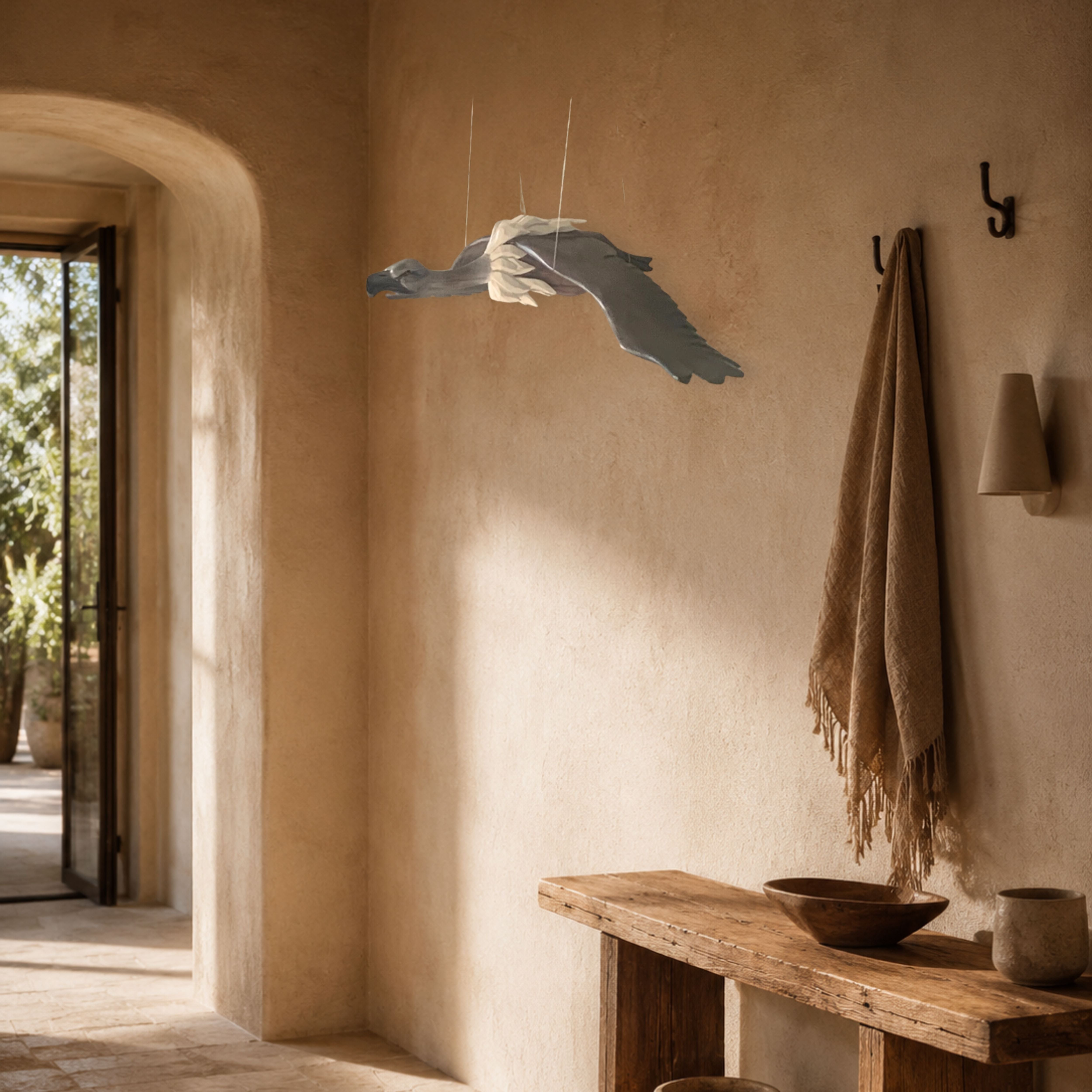 Hand Carved Wooden Vulture Mobile