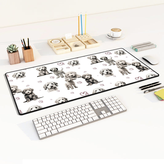 Goldendoodle Desk Mat White