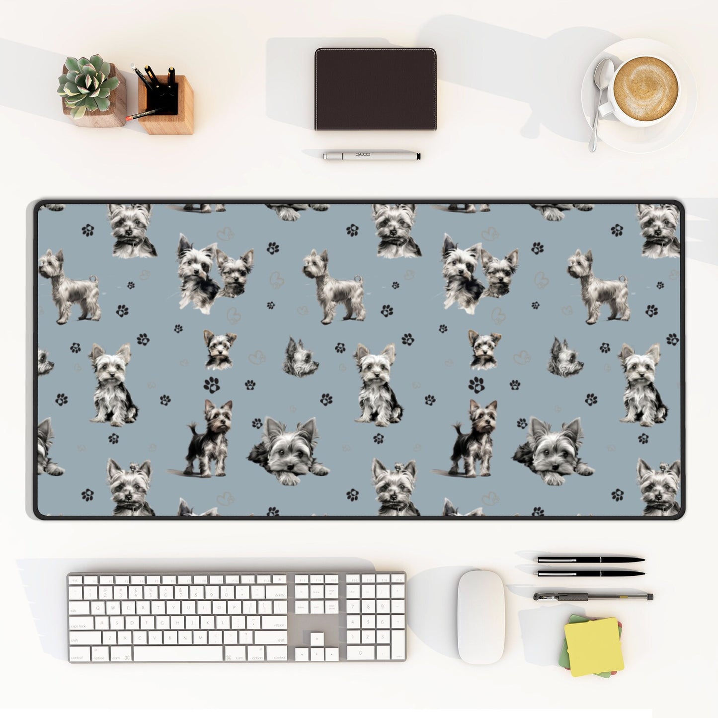 Yorkie Dog Desk Mat Blue