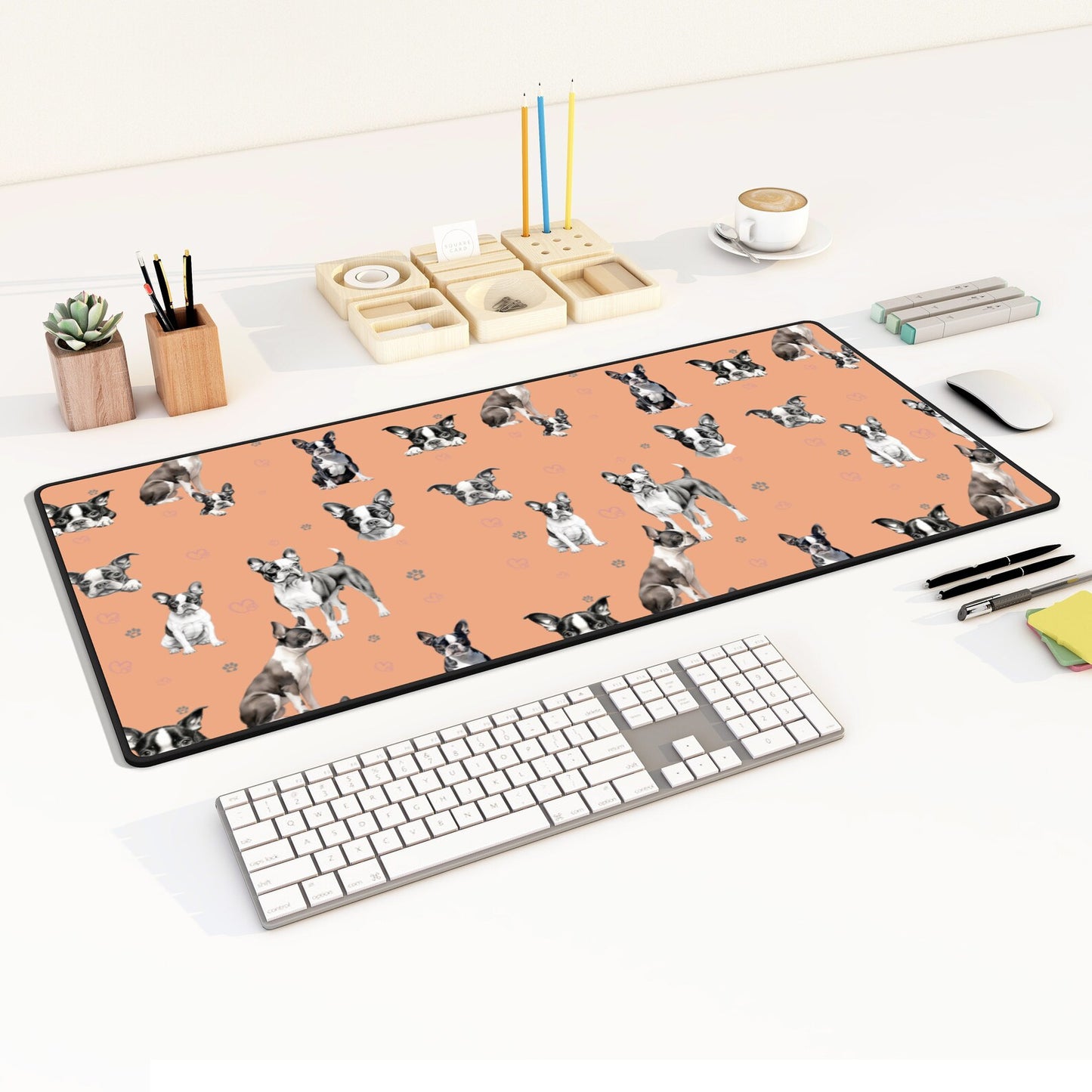 Boston Terrier Desk Mat Peach