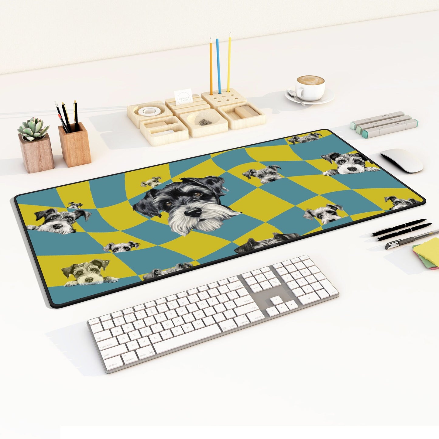 Funky Schnauzer Desk Mat Teal & Chartreuse