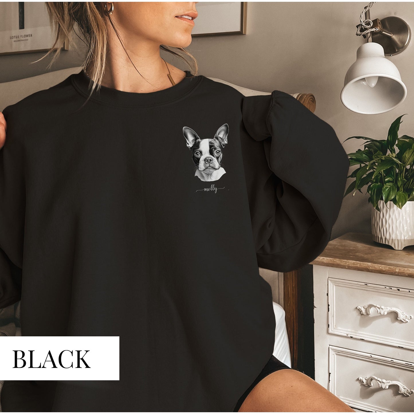 Personalised Boston Terrier Pocket Design Sweatshirt (Dark)